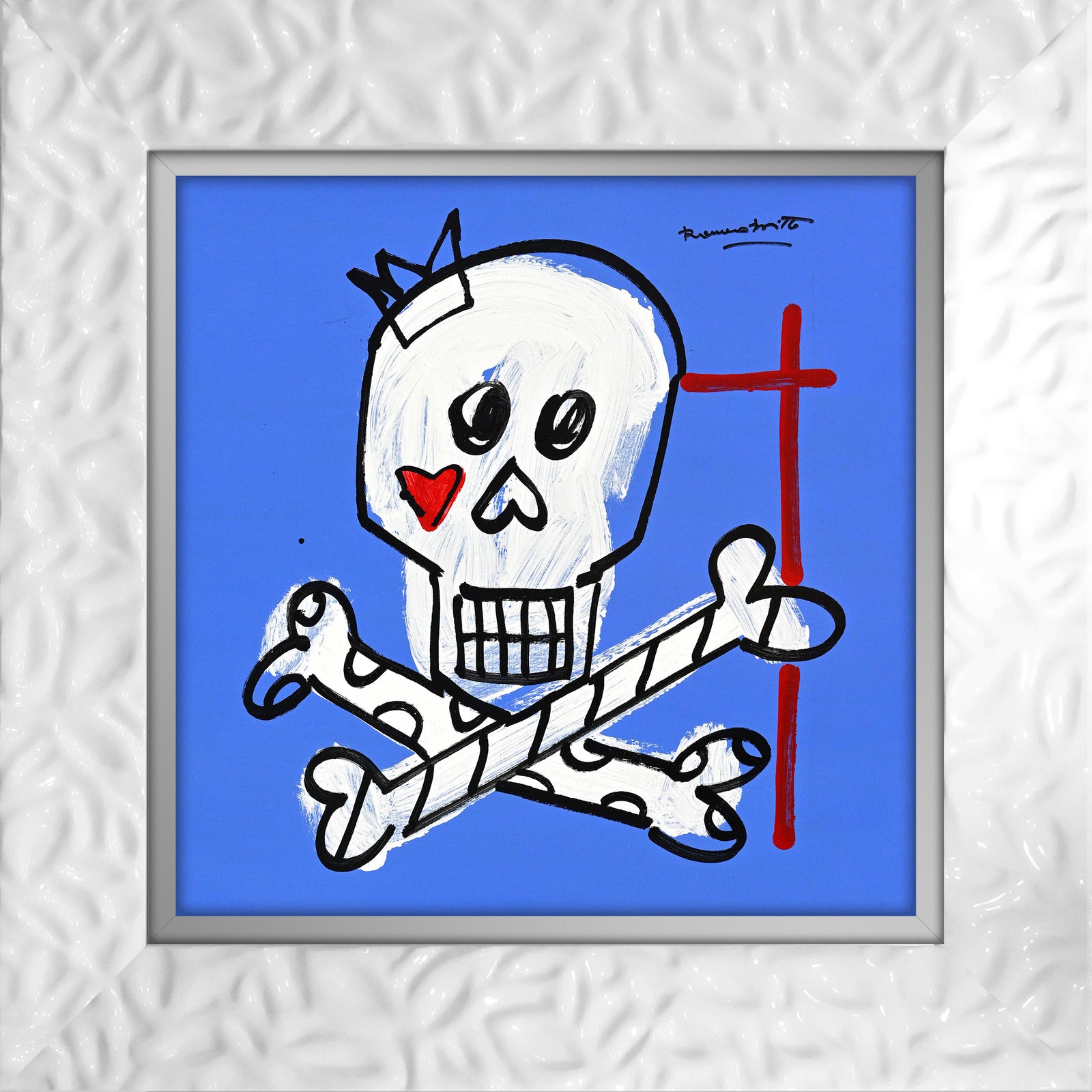 Romero Britto brushstroke skull original drawing  contemporary pop art piece