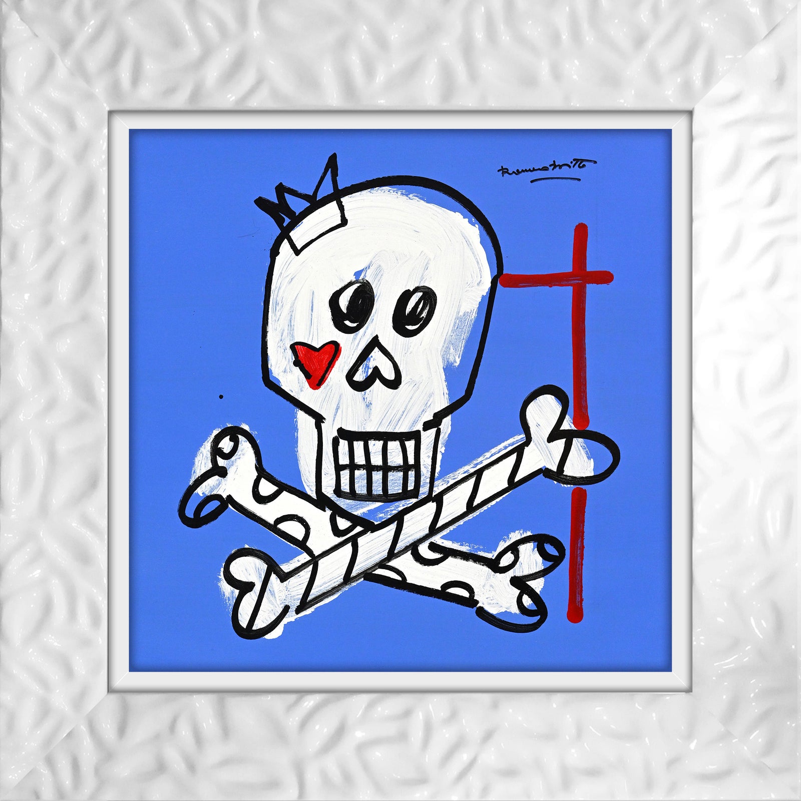 Romero Britto brushstroke skull original drawing  colorful pop art design