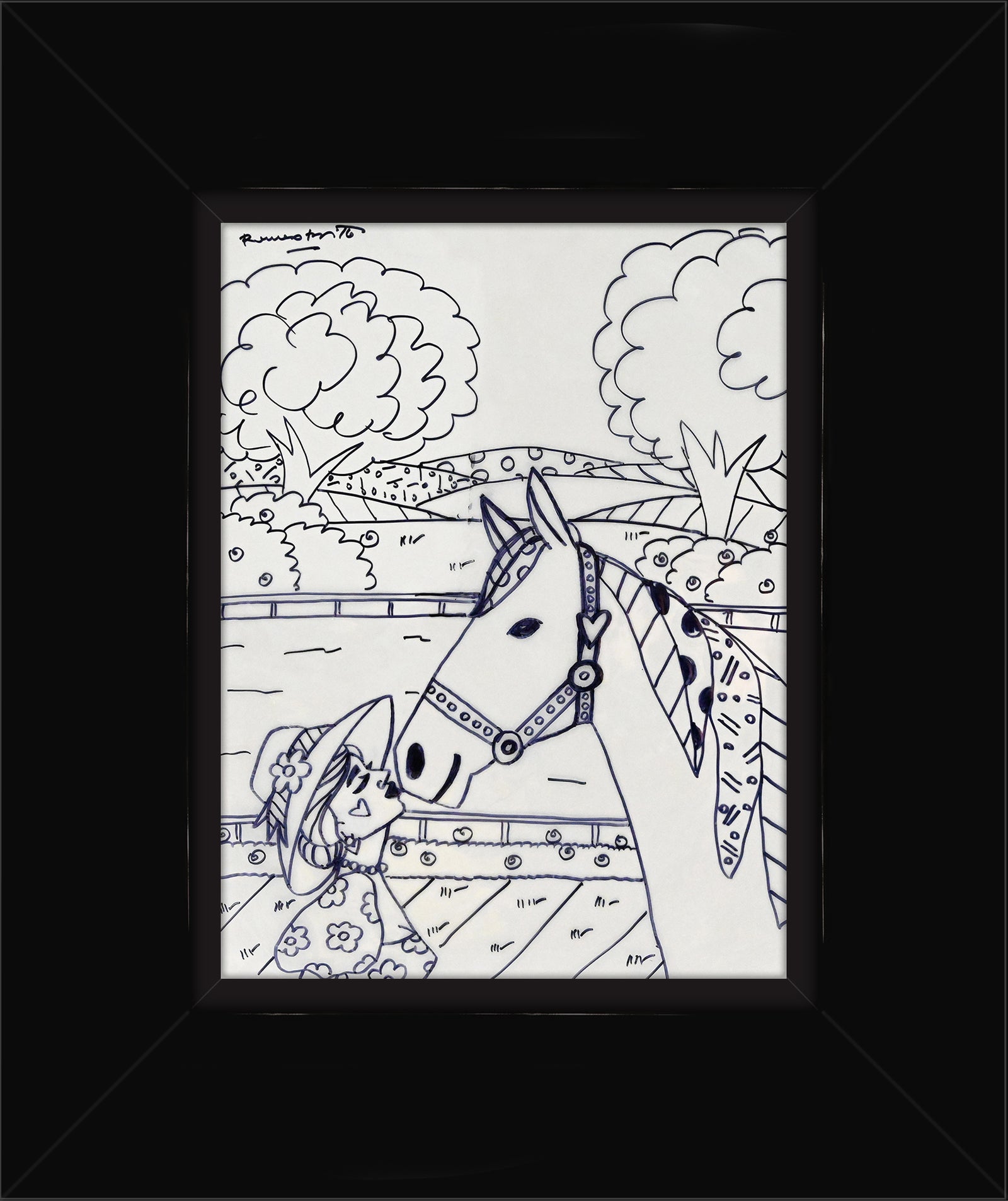 Romero Britto derby love original drawing  contemporary pop art piece