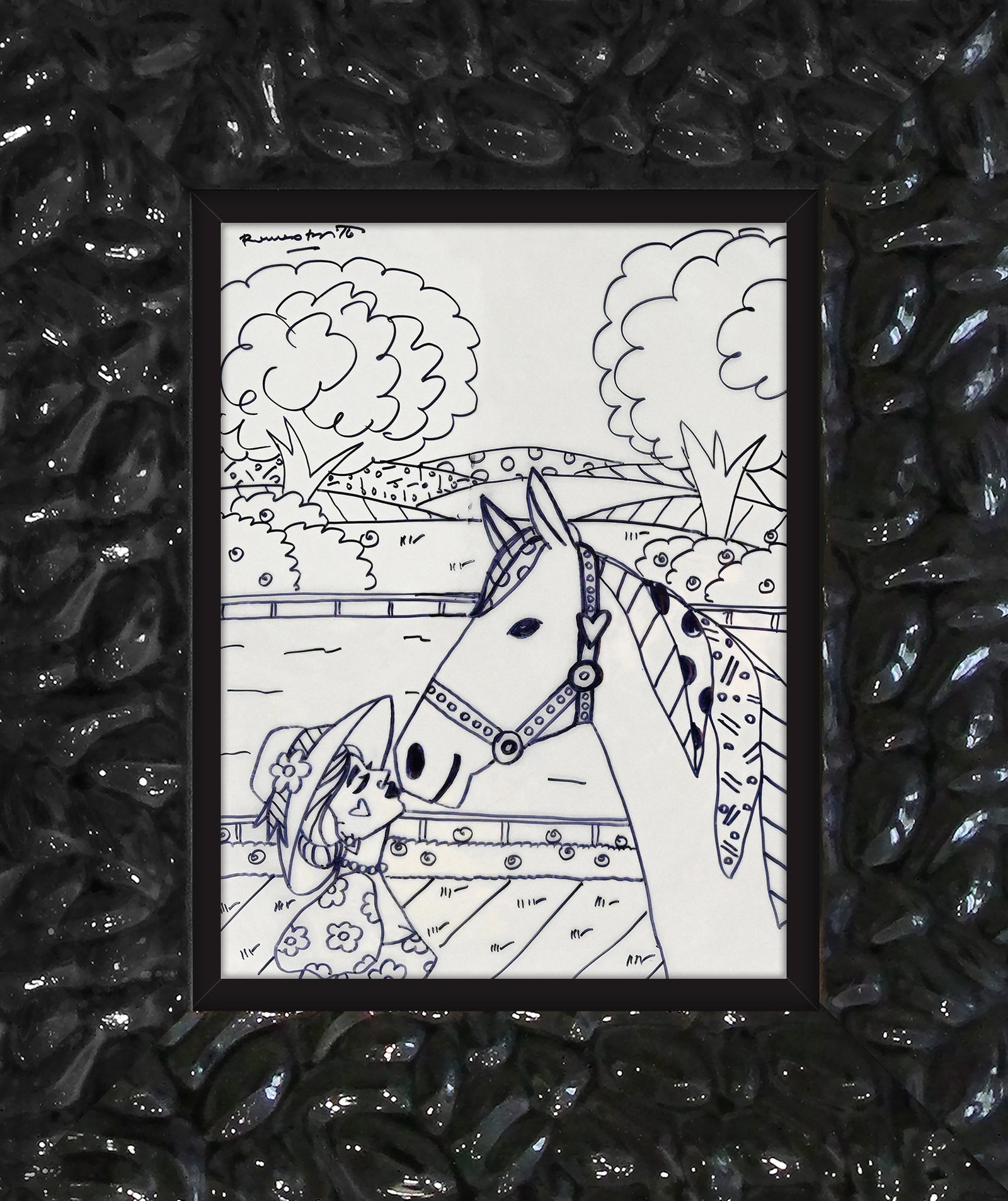 Romero Britto derby love original drawing  colorful pop art design