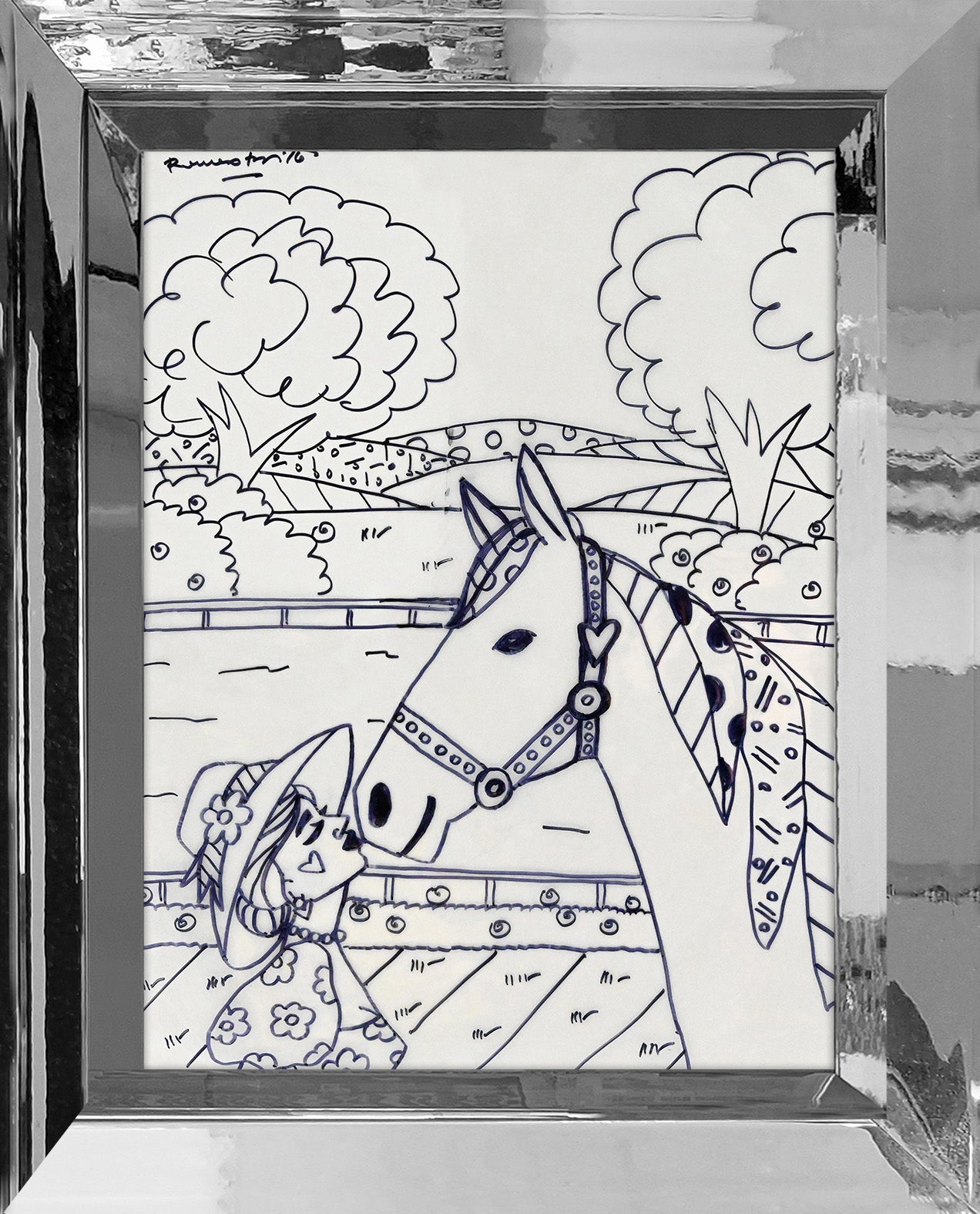 Romero Britto derby love original drawing  contemporary pop art piece