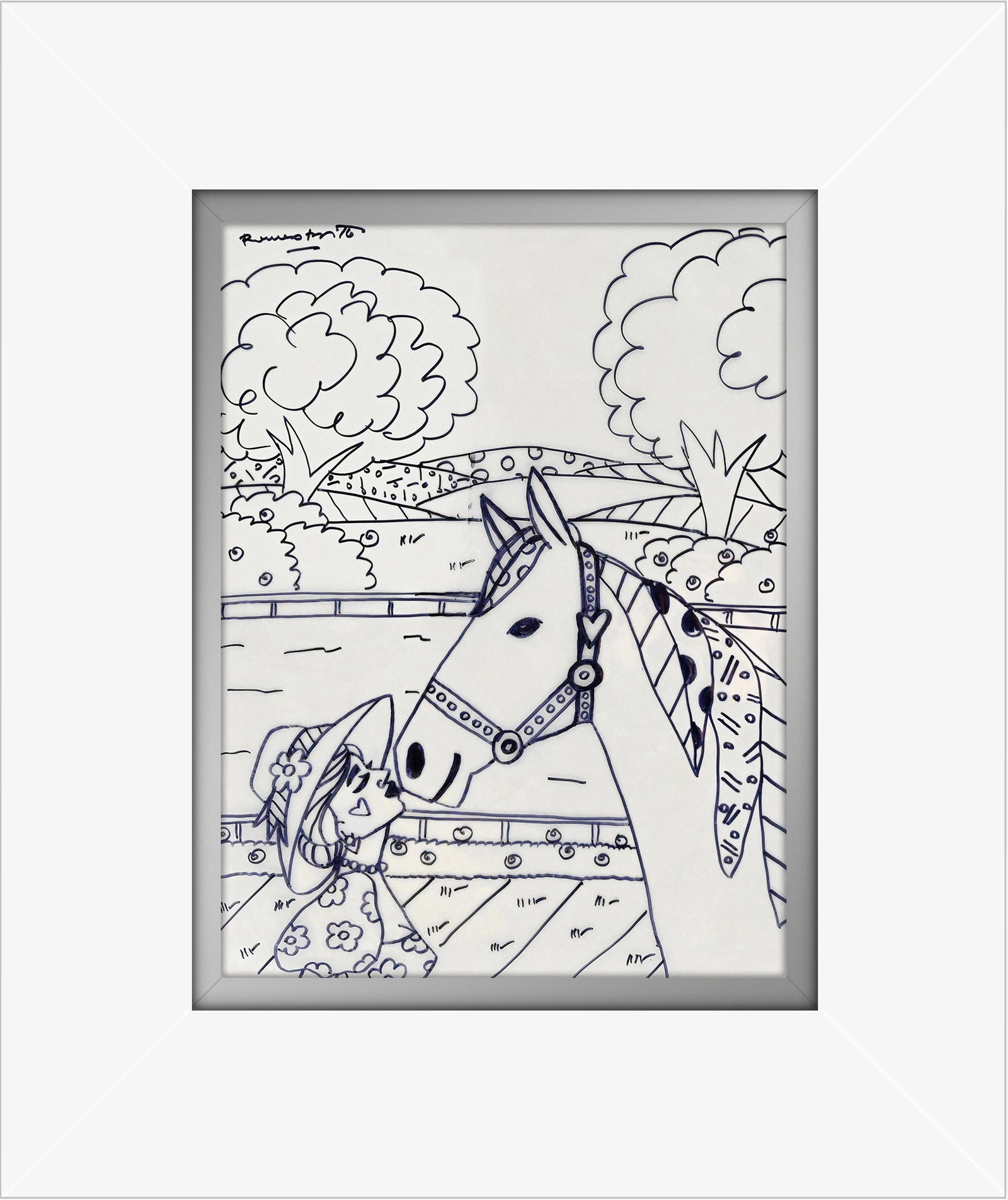 modern pop art derby love original drawing  vibrant home decor