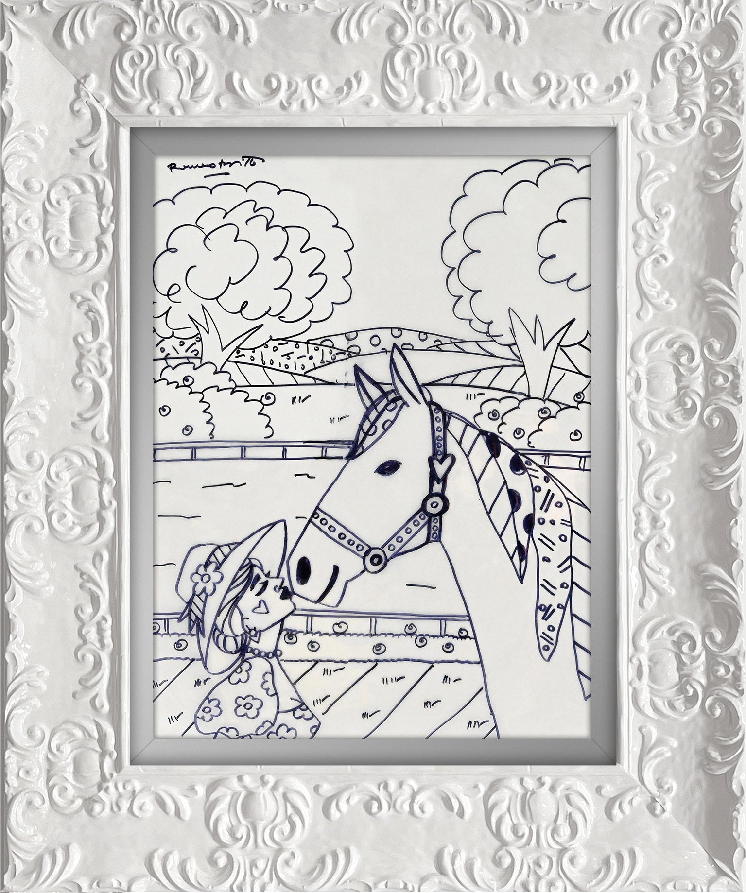 Romero Britto derby love original drawing  contemporary pop art piece
