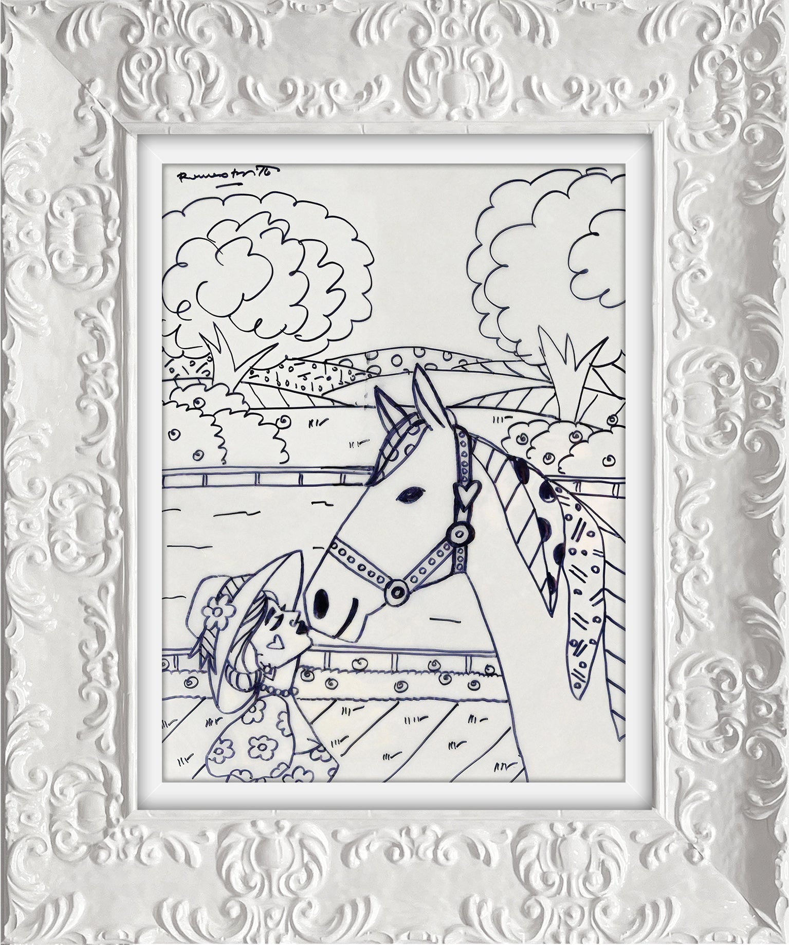 Romero Britto derby love original drawing  colorful pop art design