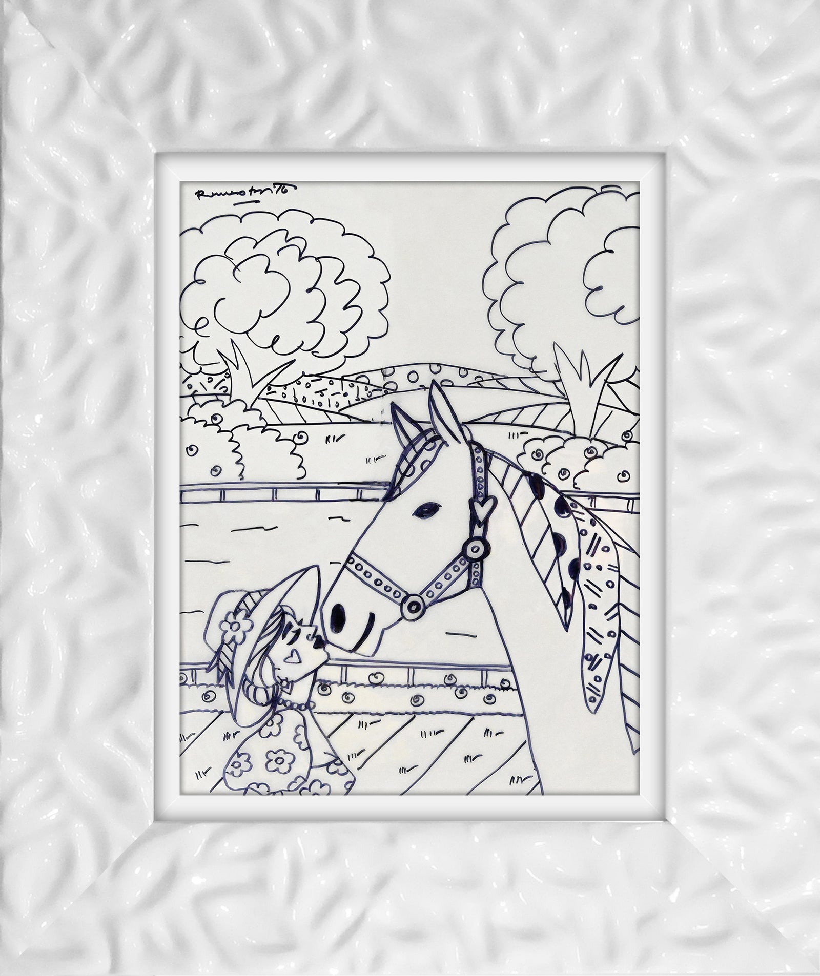 modern pop art derby love original drawing  vibrant home decor