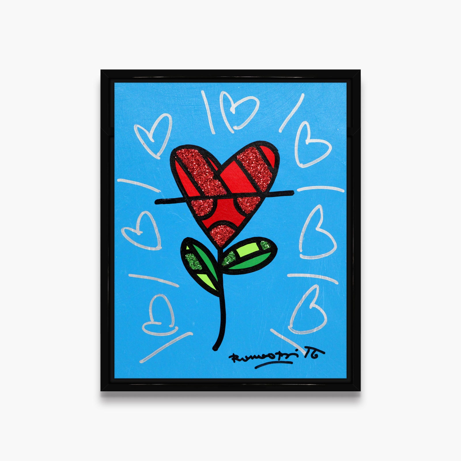 Cyan Heart Flower -  Original Painting