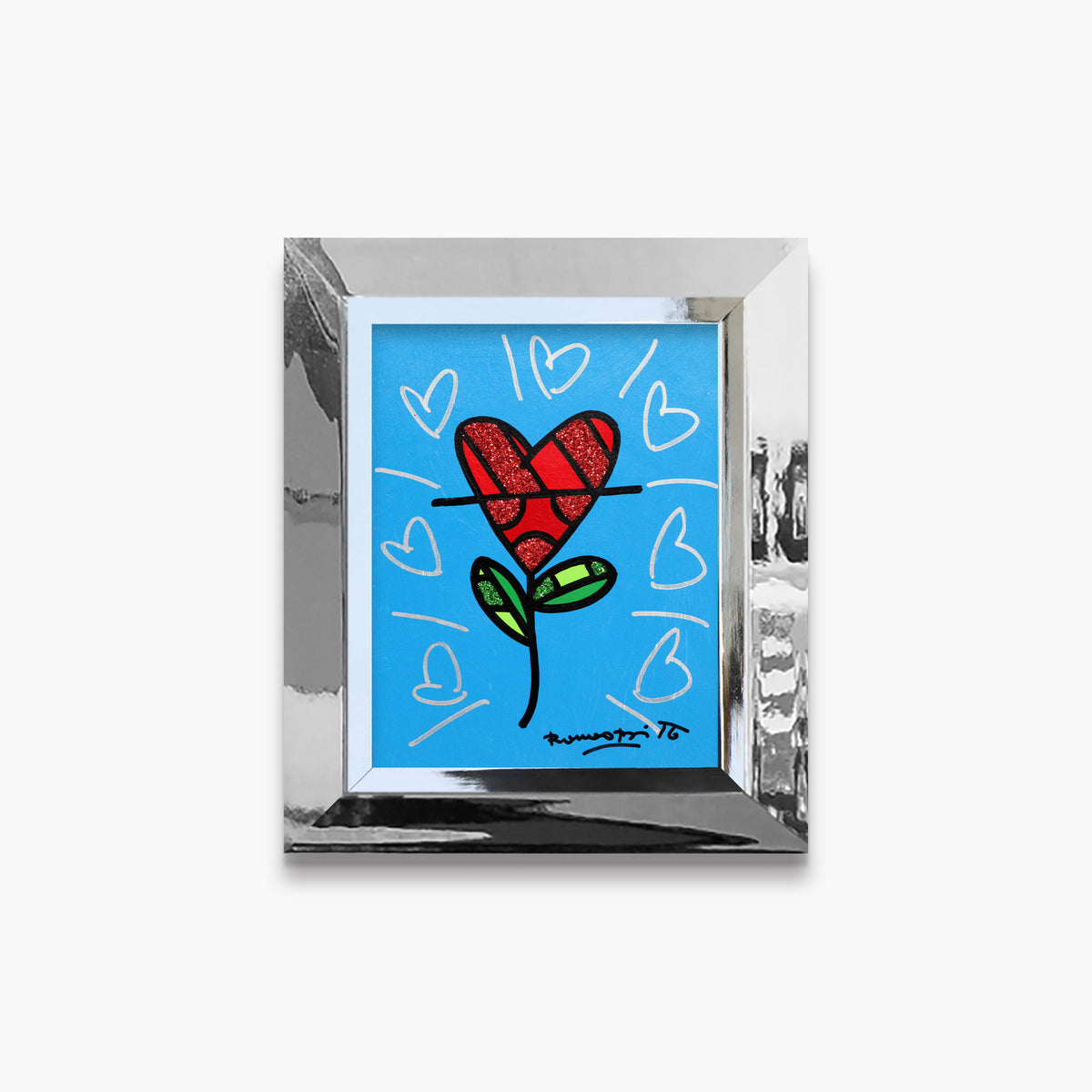 Cyan Heart Flower -  Original Painting