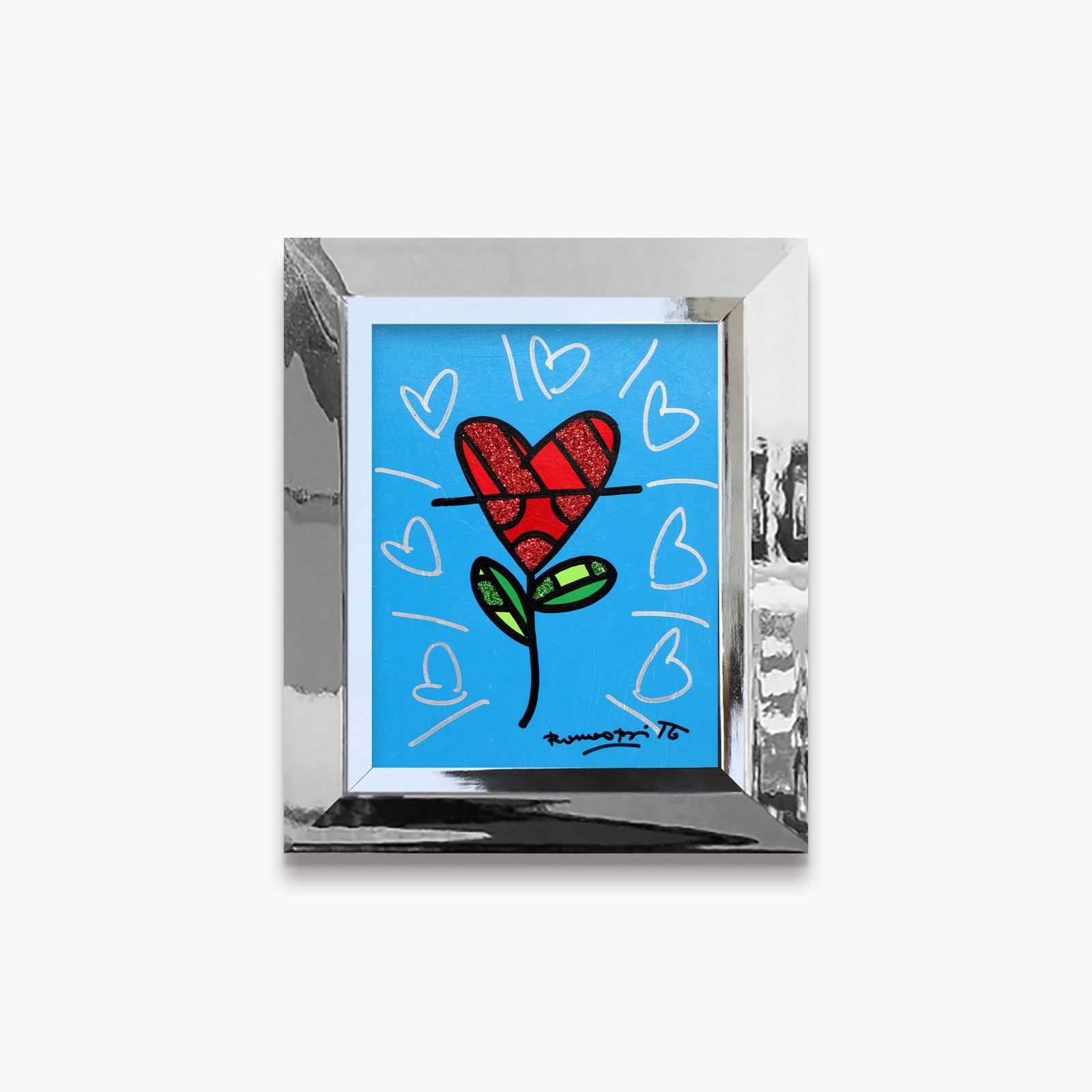 Cyan Heart Flower -  Original Painting