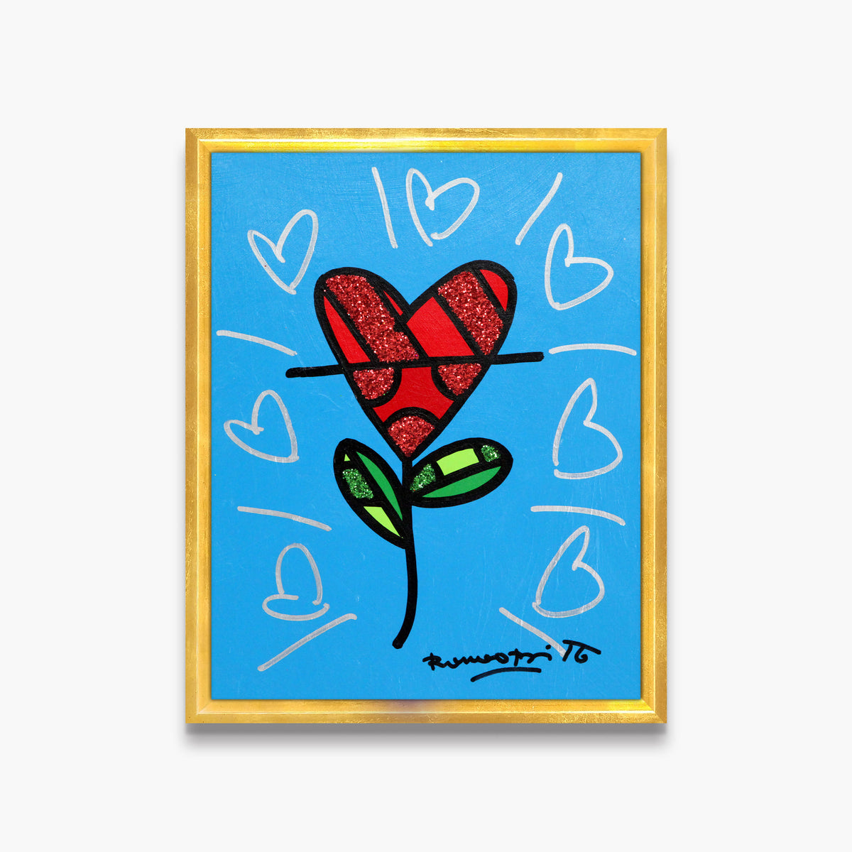 Cyan Heart Flower -  Original Painting