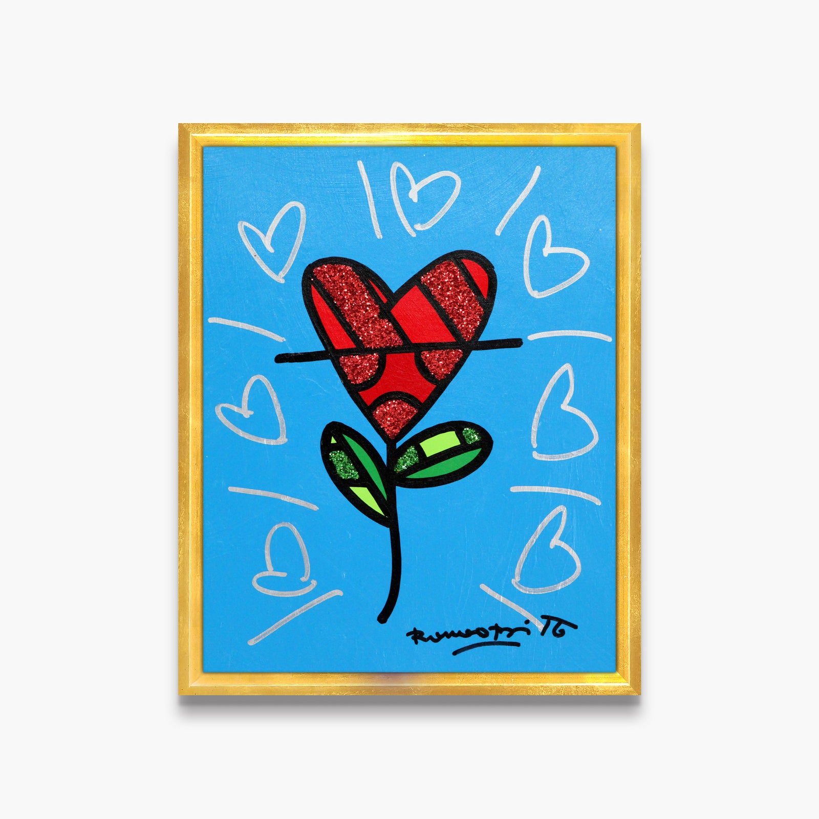 Cyan Heart Flower -  Original Painting