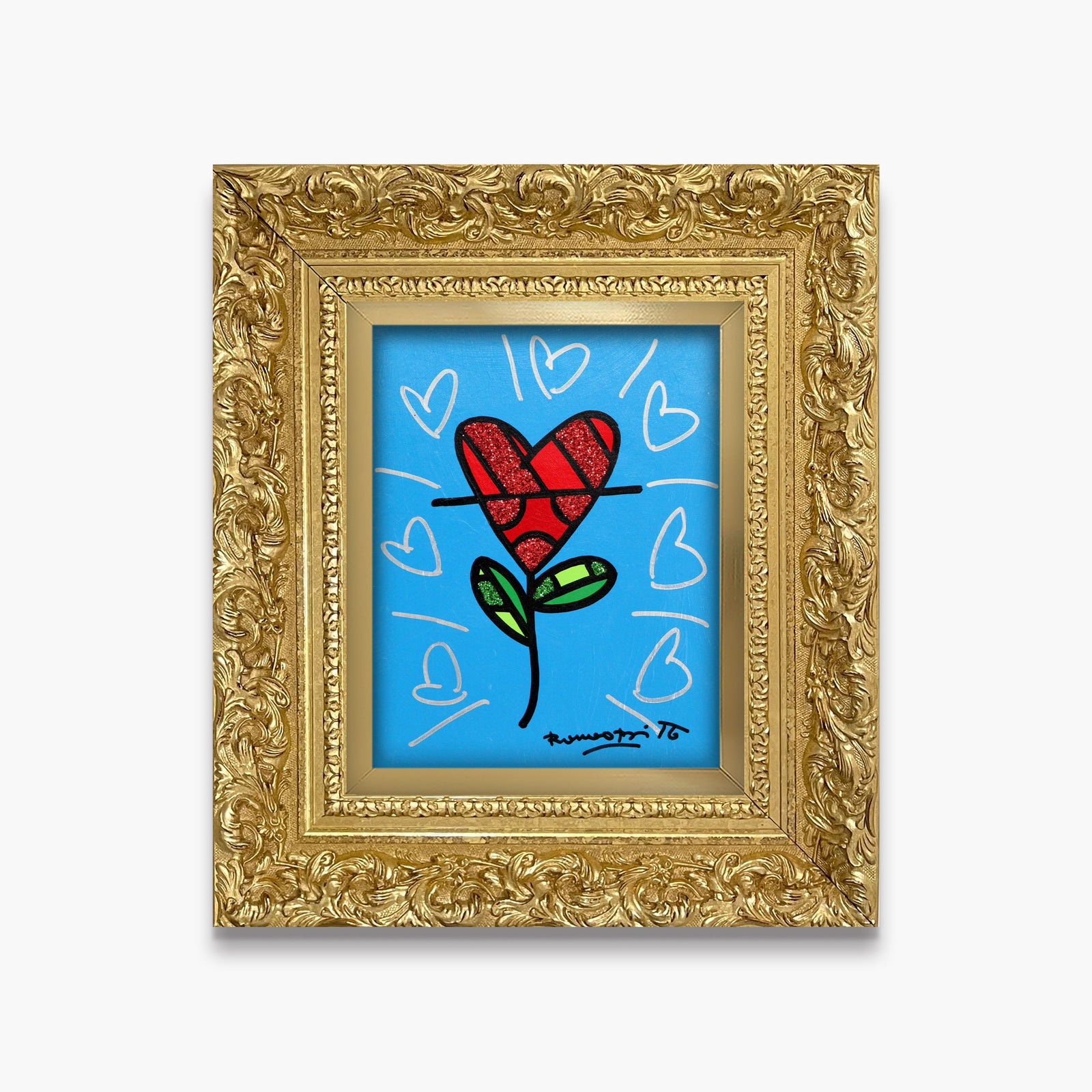 Cyan Heart Flower -  Original Painting