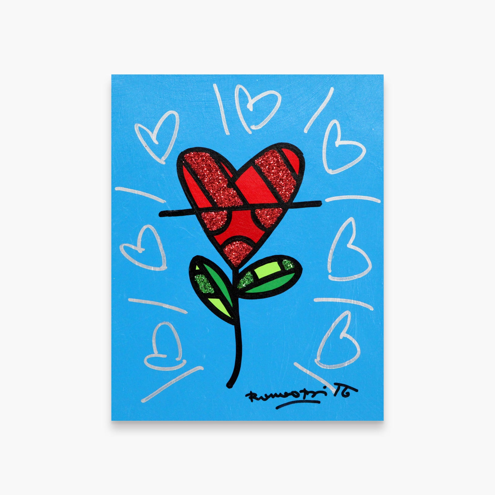 Cyan Heart Flower -  Original Painting
