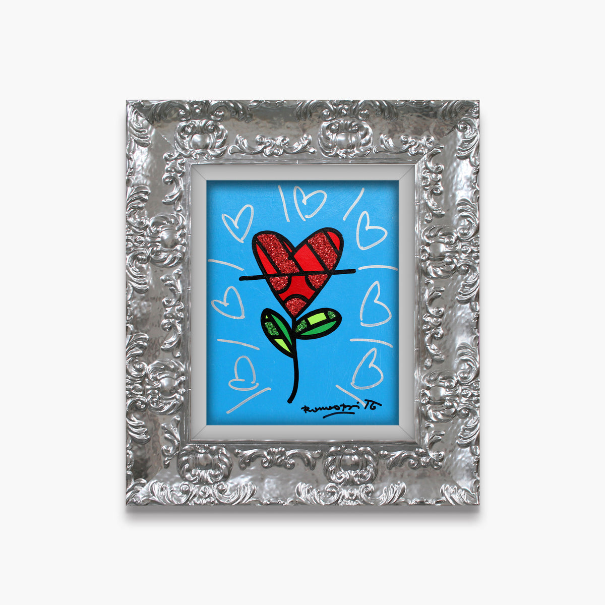 Cyan Heart Flower -  Original Painting