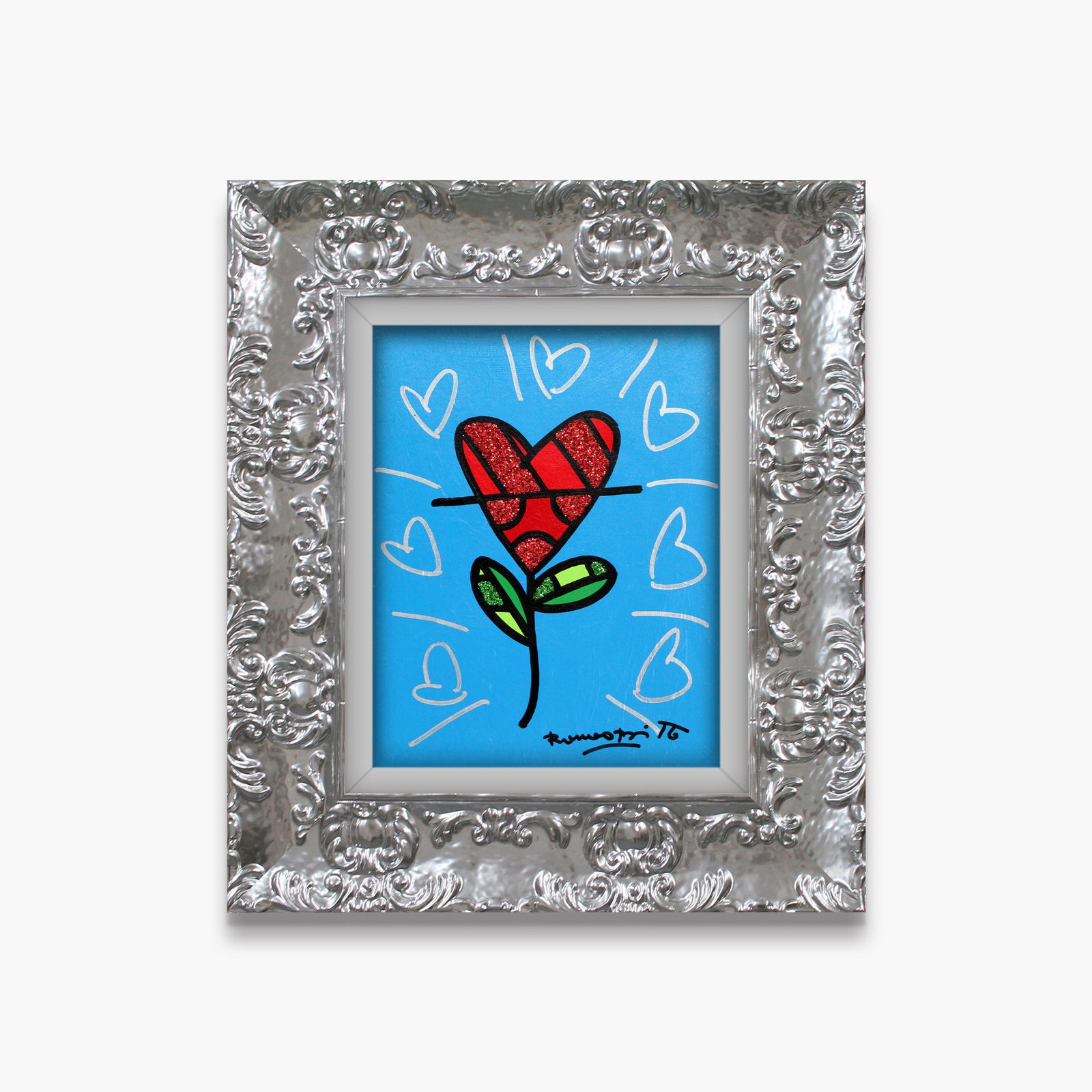 Cyan Heart Flower -  Original Painting