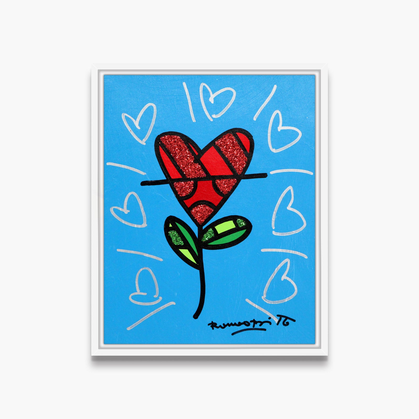 Cyan Heart Flower -  Original Painting
