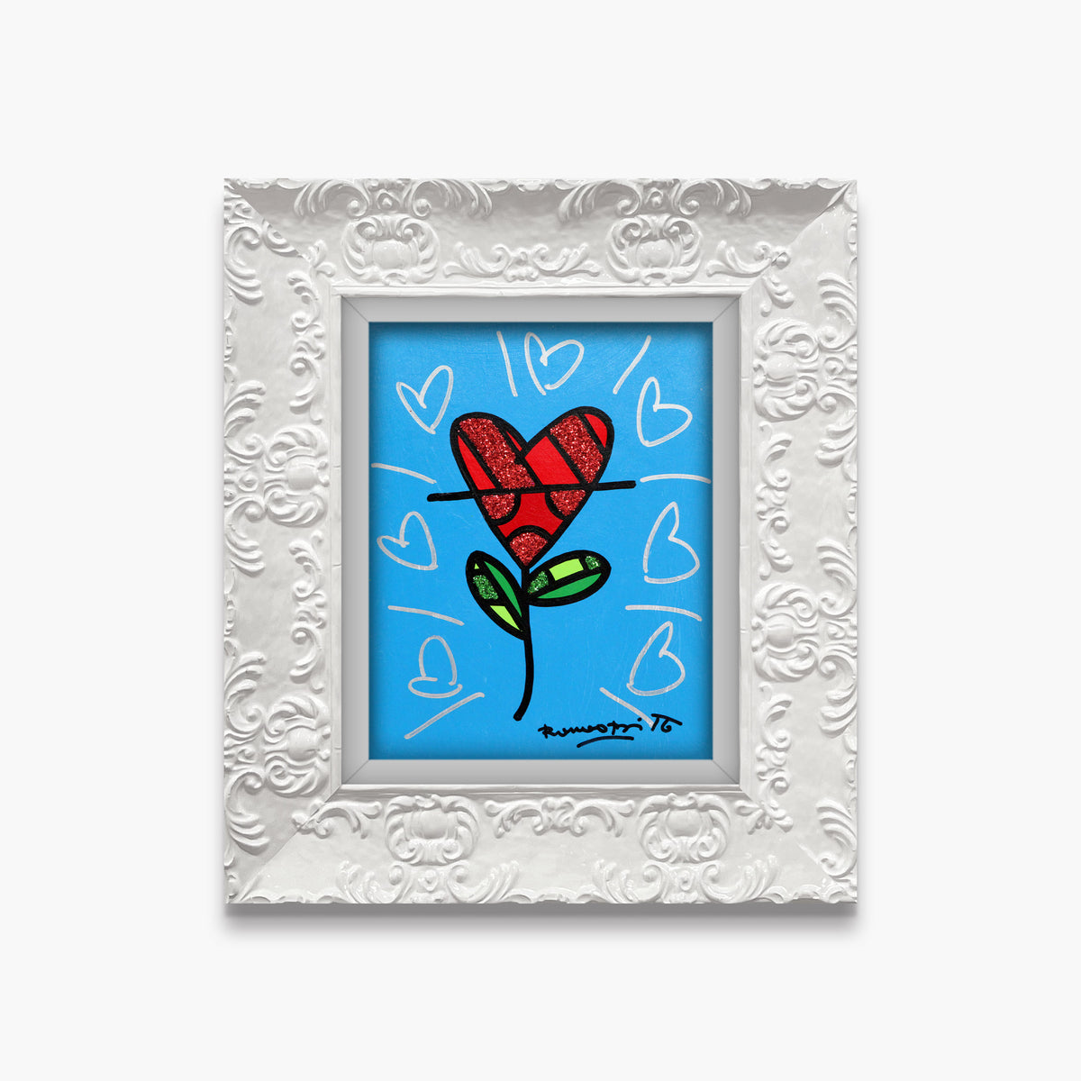 Cyan Heart Flower -  Original Painting
