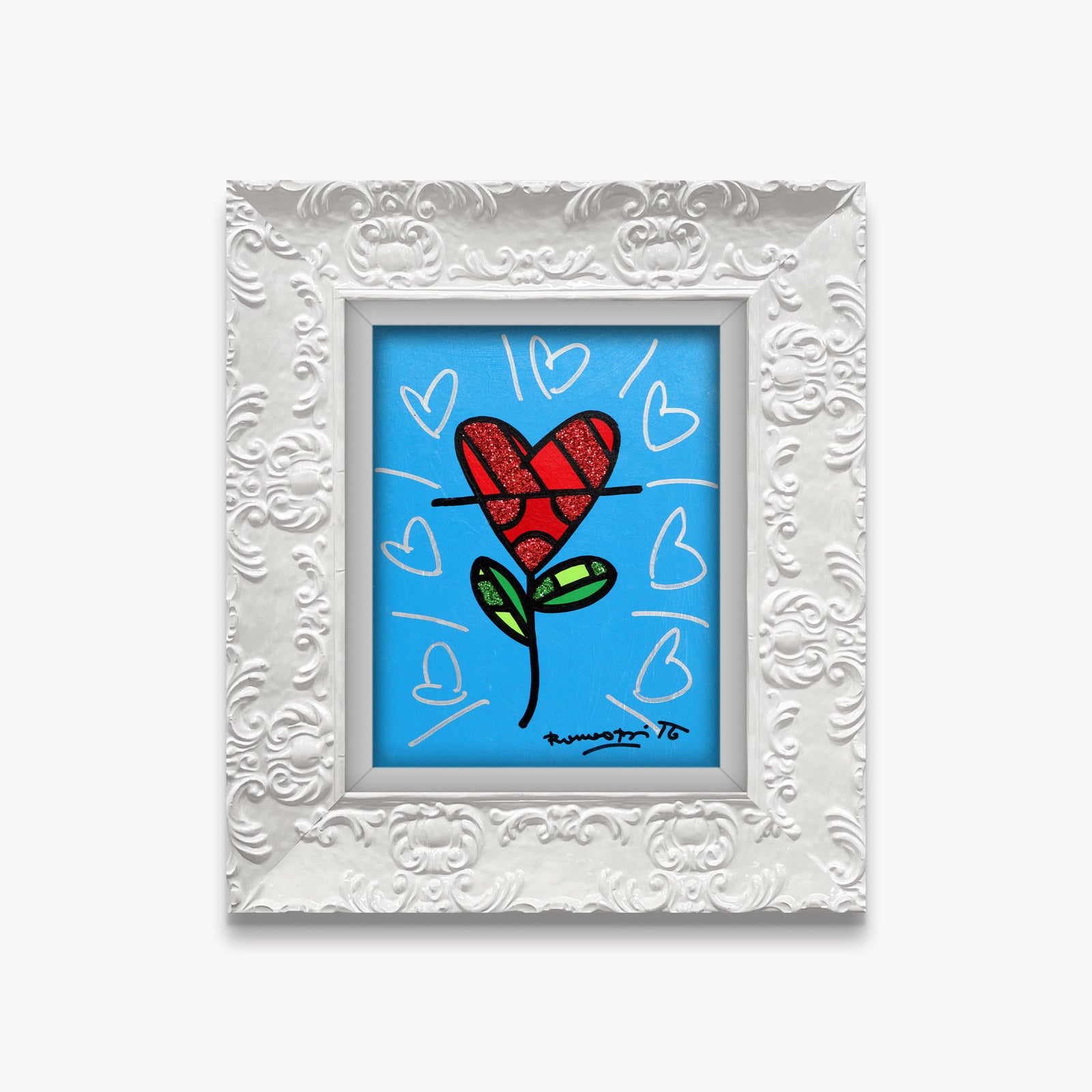 Cyan Heart Flower -  Original Painting