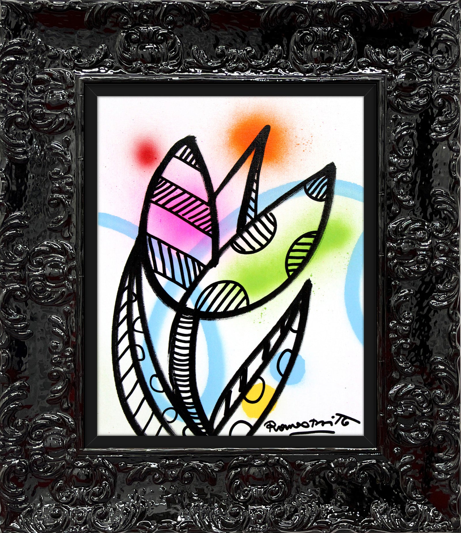 Romero Britto evolution original drawing  colorful pop art design