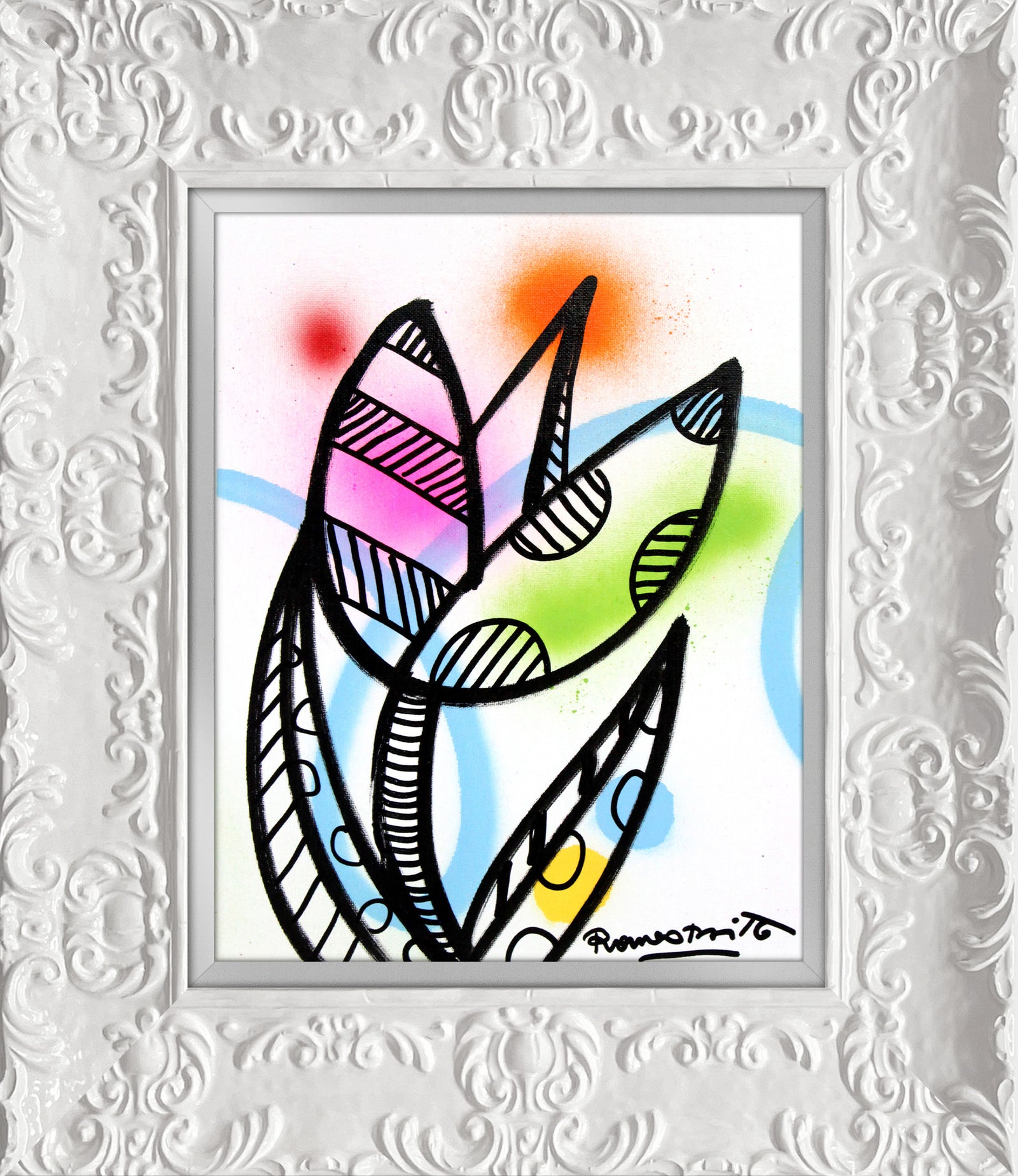 Romero Britto evolution original drawing  contemporary pop art piece