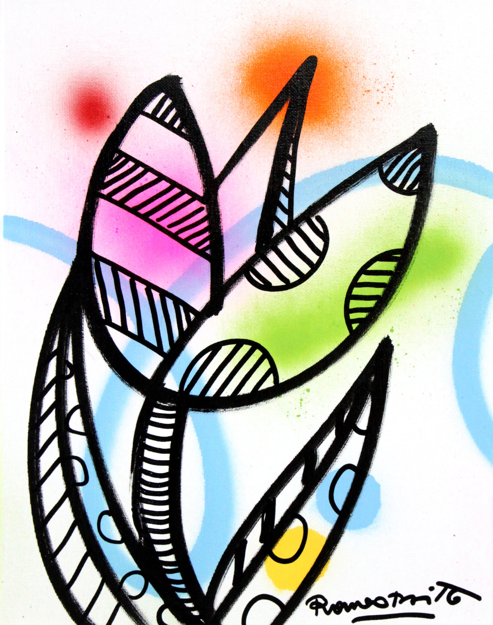 Romero Britto evolution original drawing  colorful pop art design