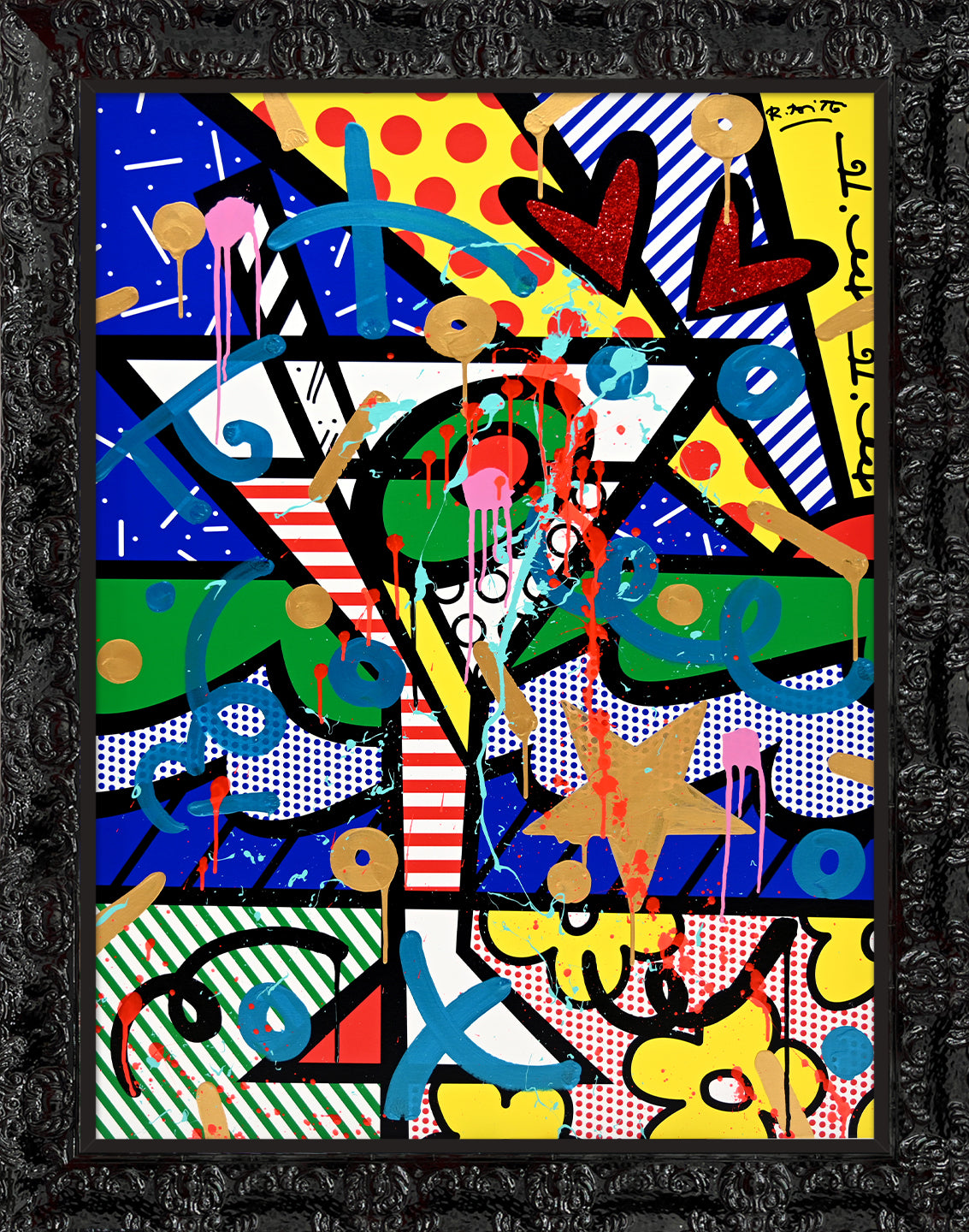 Romero Britto dirty martini mixed media original  contemporary pop art piece