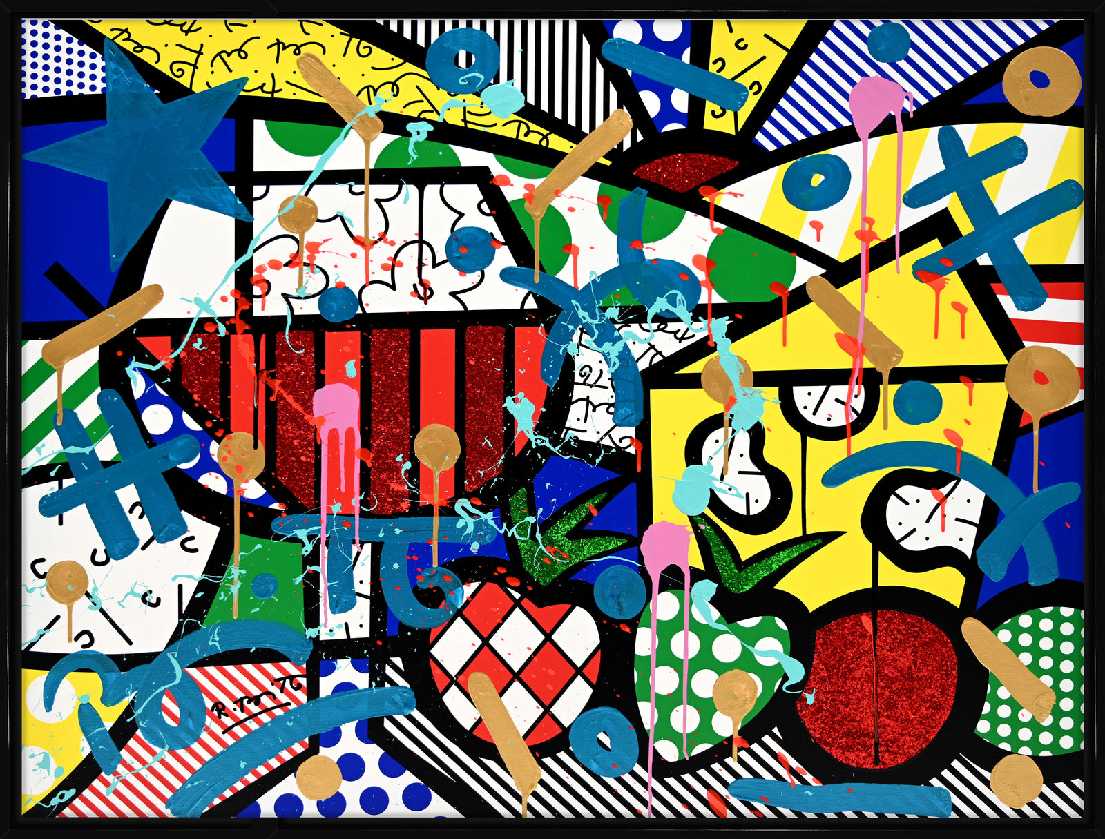 Romero Britto swiss alps mixed media original  contemporary pop art piece