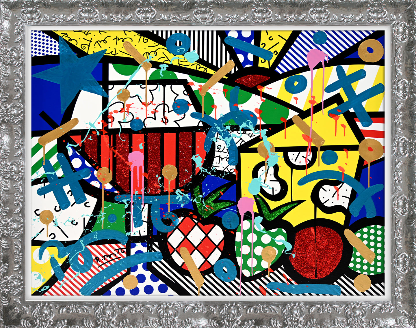 Romero Britto swiss alps mixed media original  contemporary pop art piece