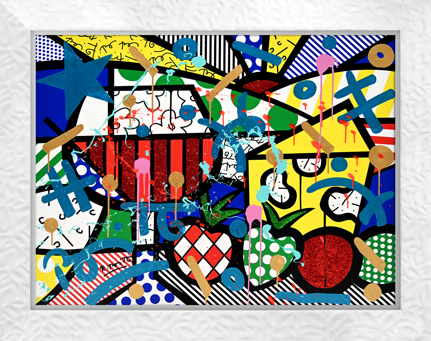 Romero Britto swiss alps mixed media original  contemporary pop art piece