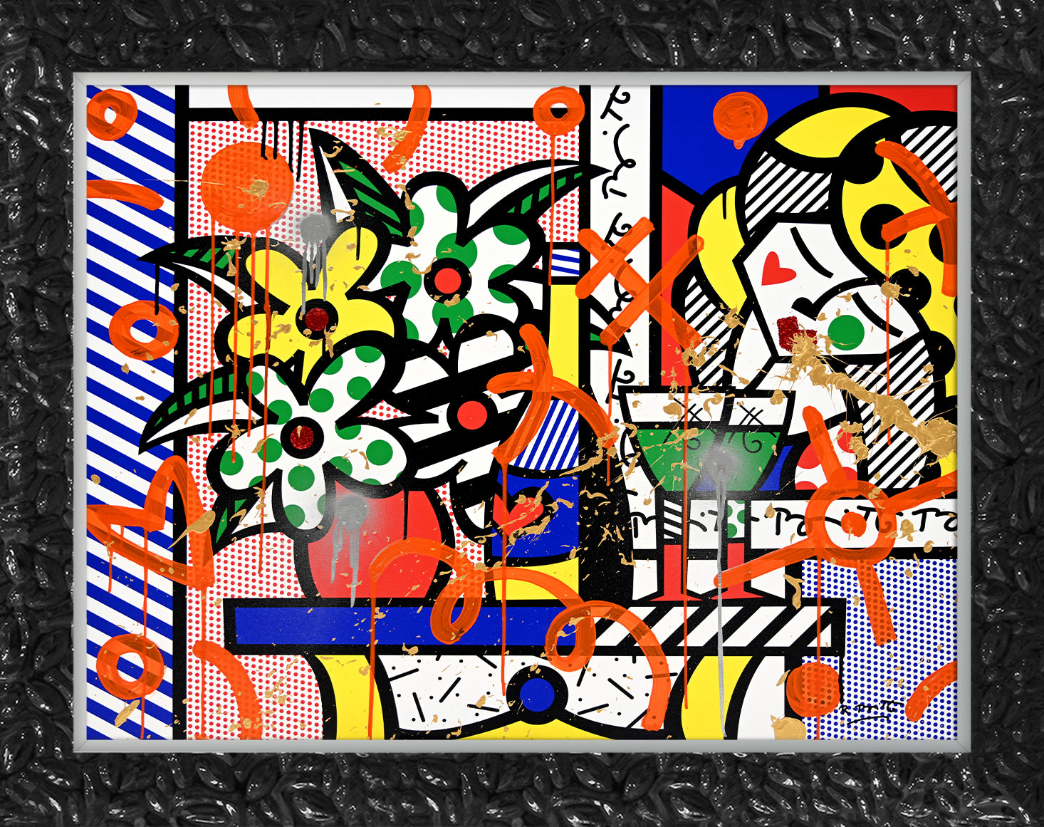 Romero Britto flowers bouquet mixed media original  colorful pop art design