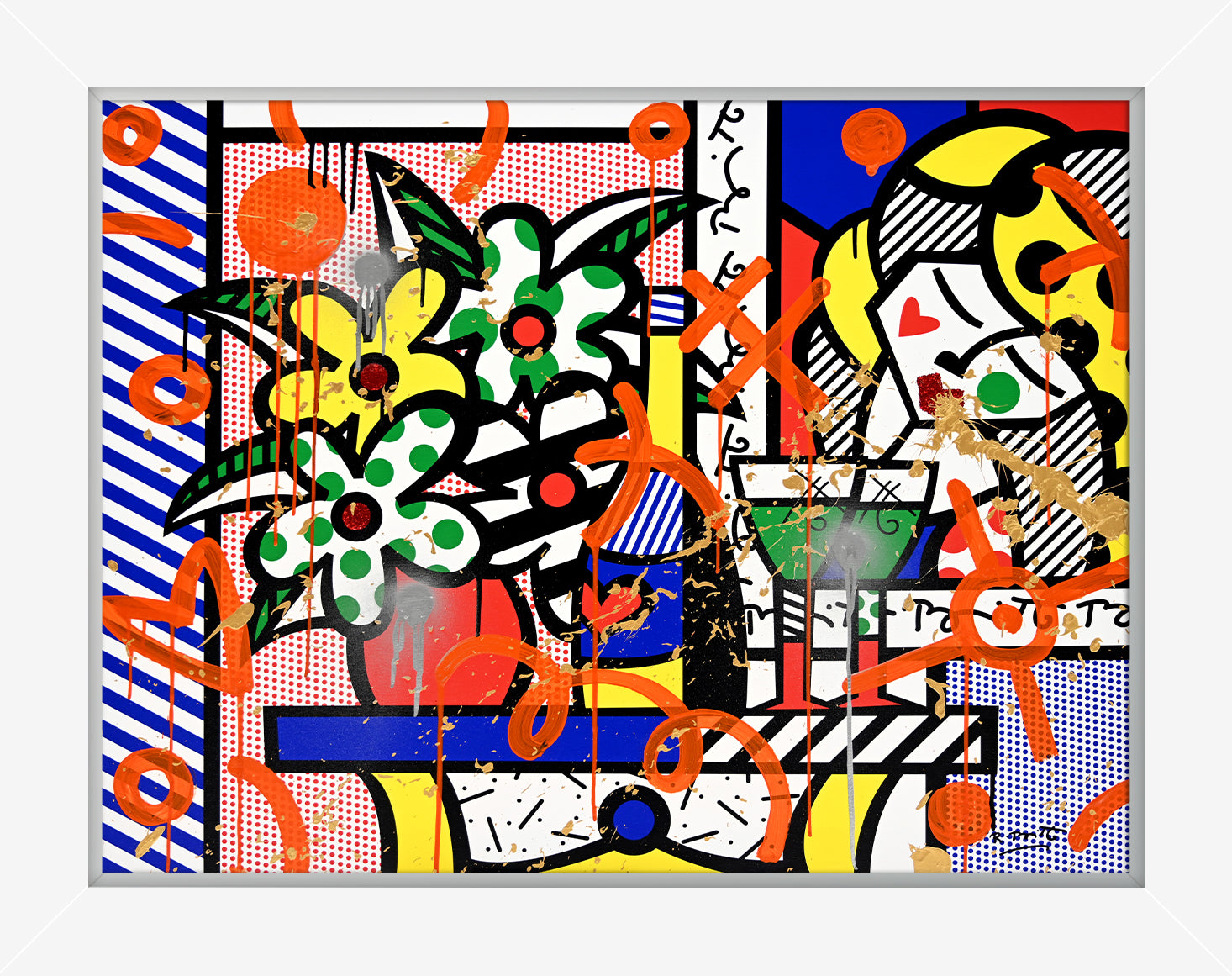 modern pop art flowers bouquet mixed media original  vibrant home decor