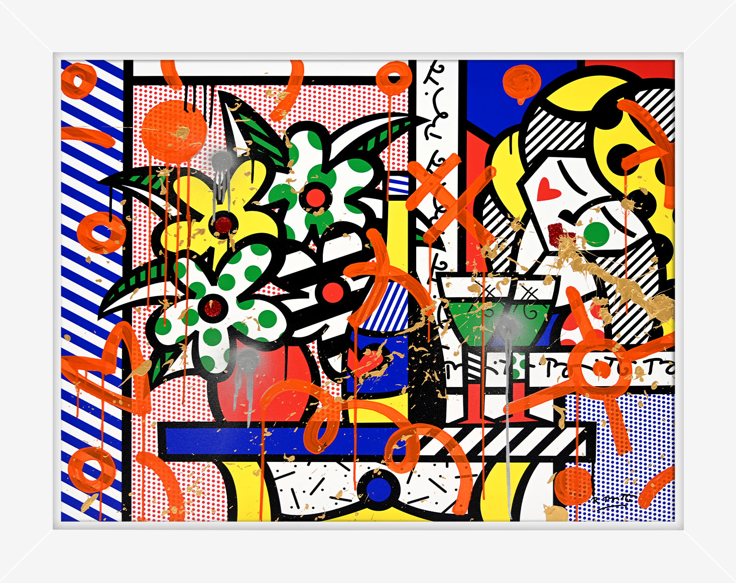 modern pop art flowers bouquet mixed media original  vibrant home decor