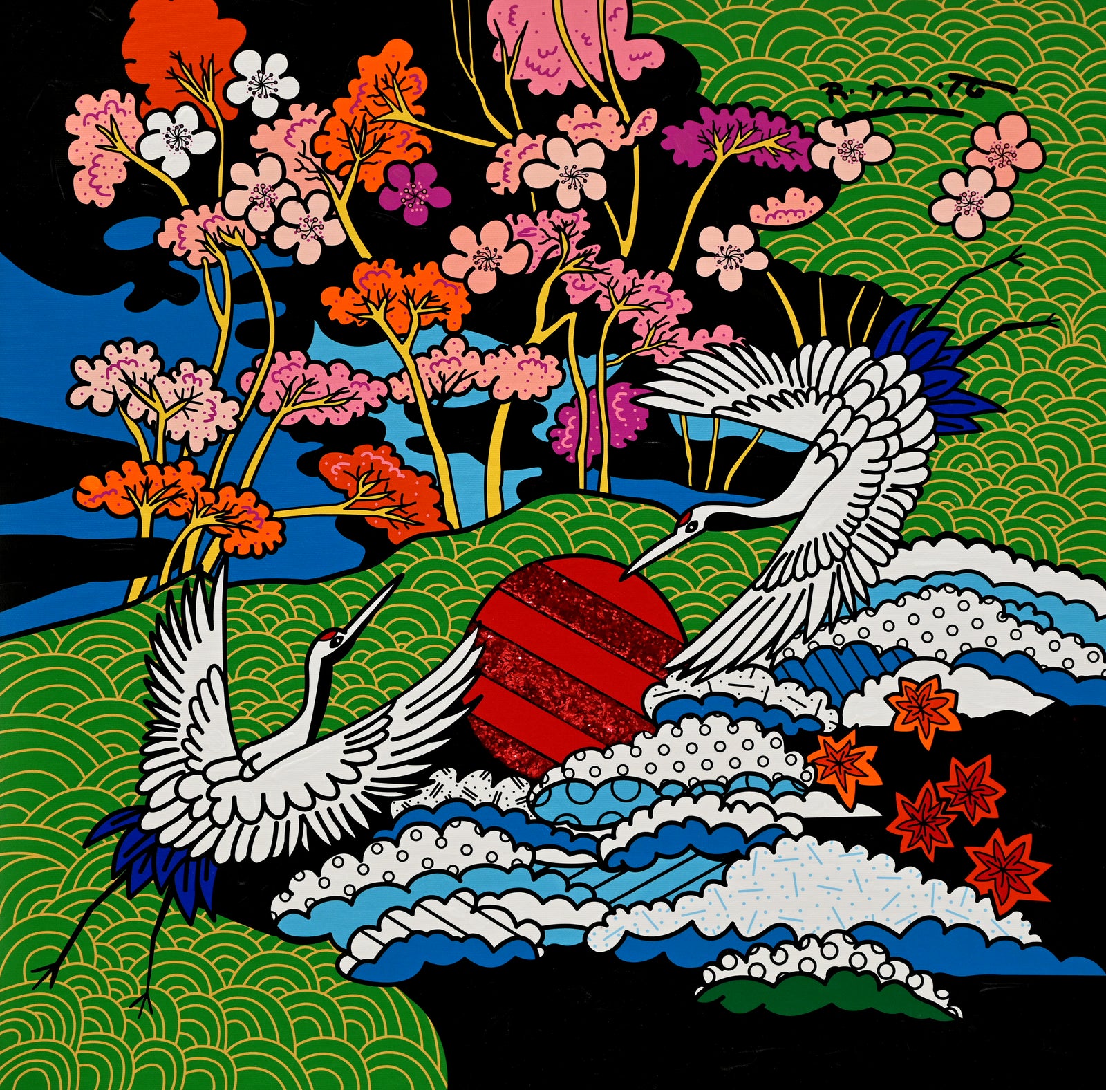 Dance of The White Cranes - Mixed Media Original