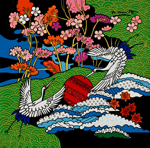 Dance of The White Cranes - Mixed Media Original