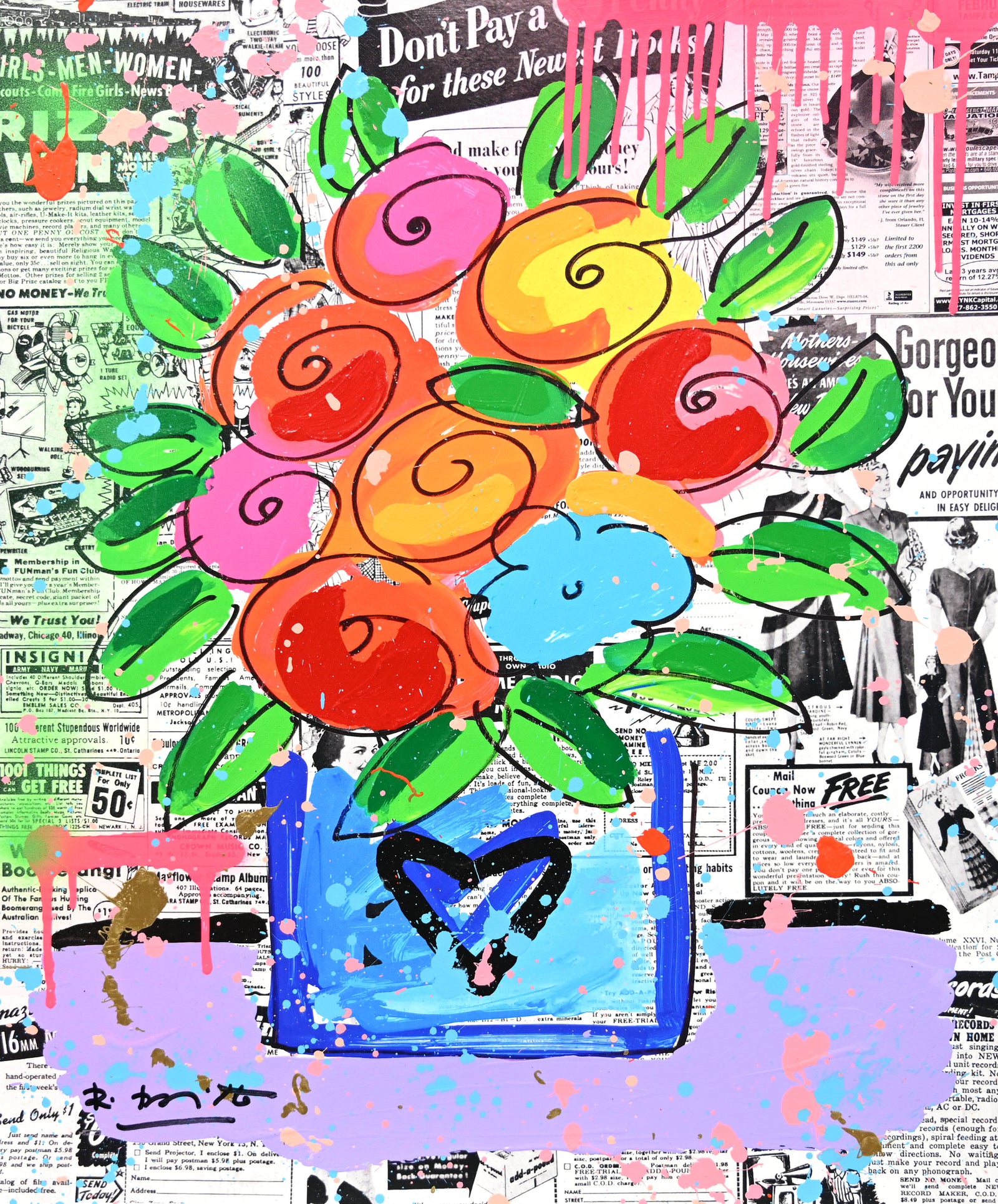 Britto Flowers - Mixed Media Original