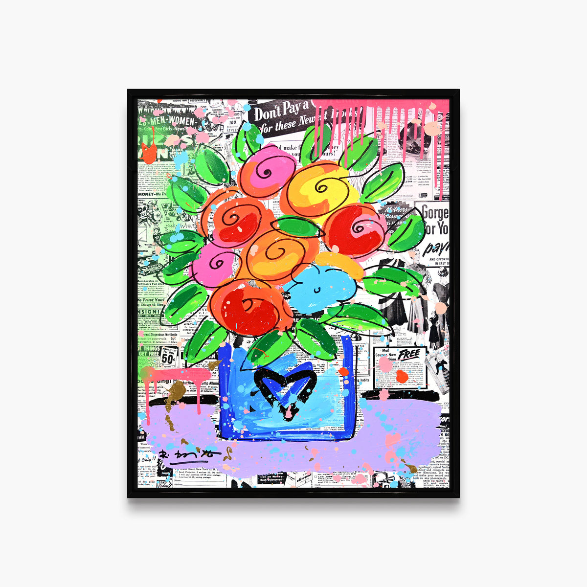 Britto Flowers - Mixed Media Original