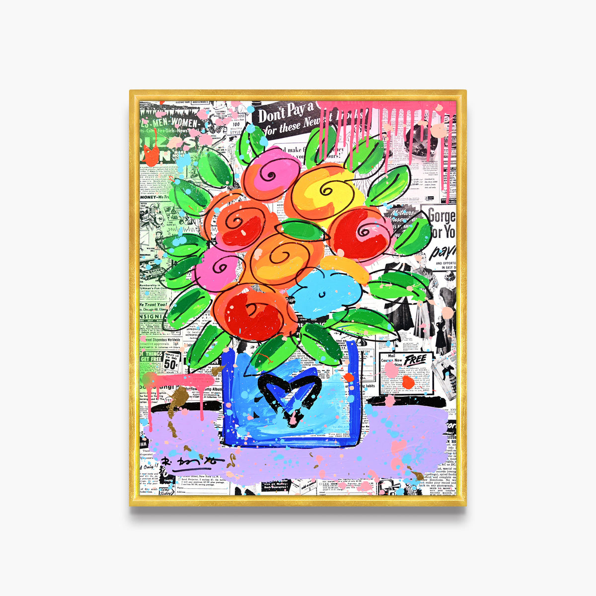 Britto Flowers - Mixed Media Original