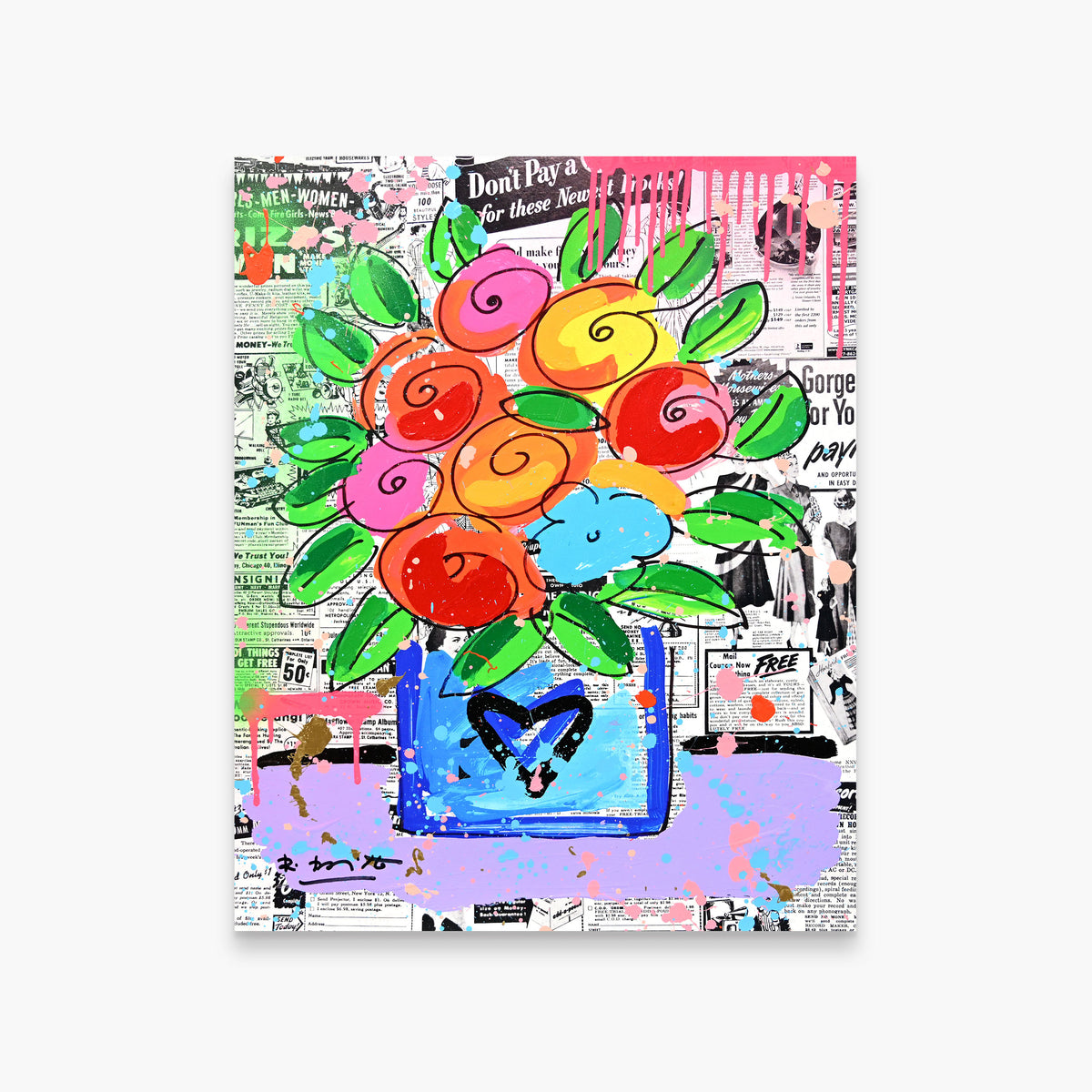 Britto Flowers - Mixed Media Original