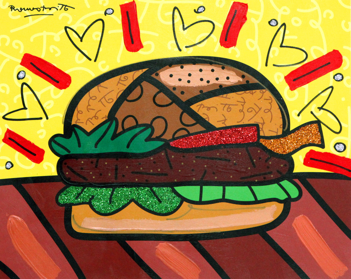 Romero Britto burger mixed media original  colorful pop art design