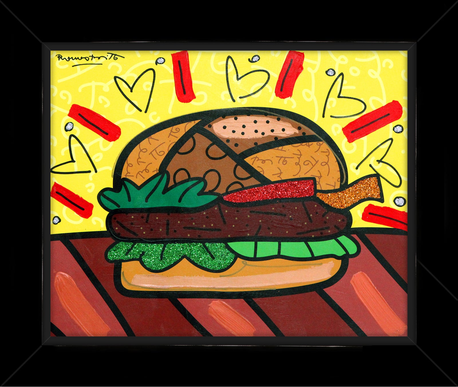 Romero Britto burger mixed media original  colorful pop art design
