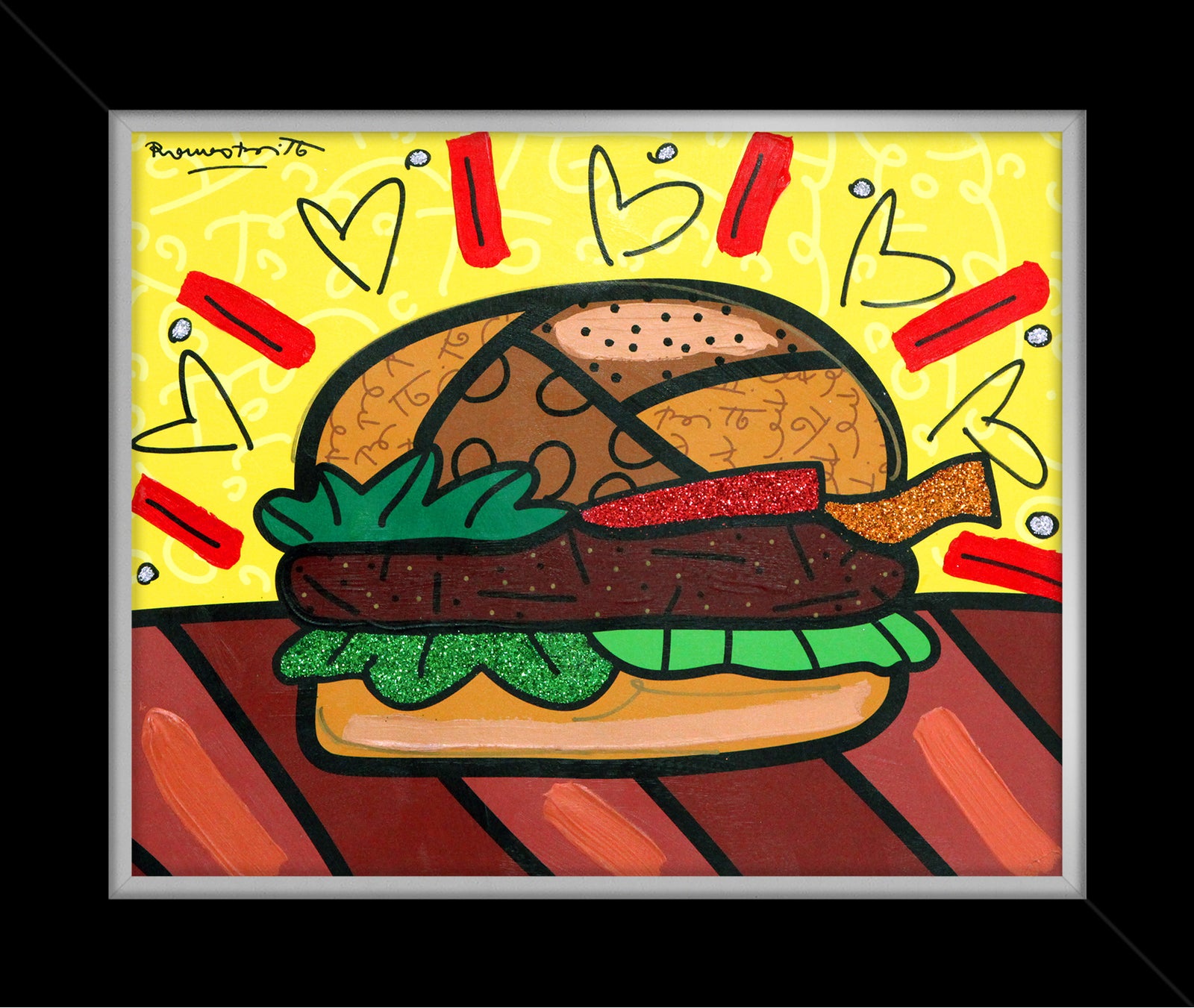 burger mixed media original  colorful decorative collectible gift idea