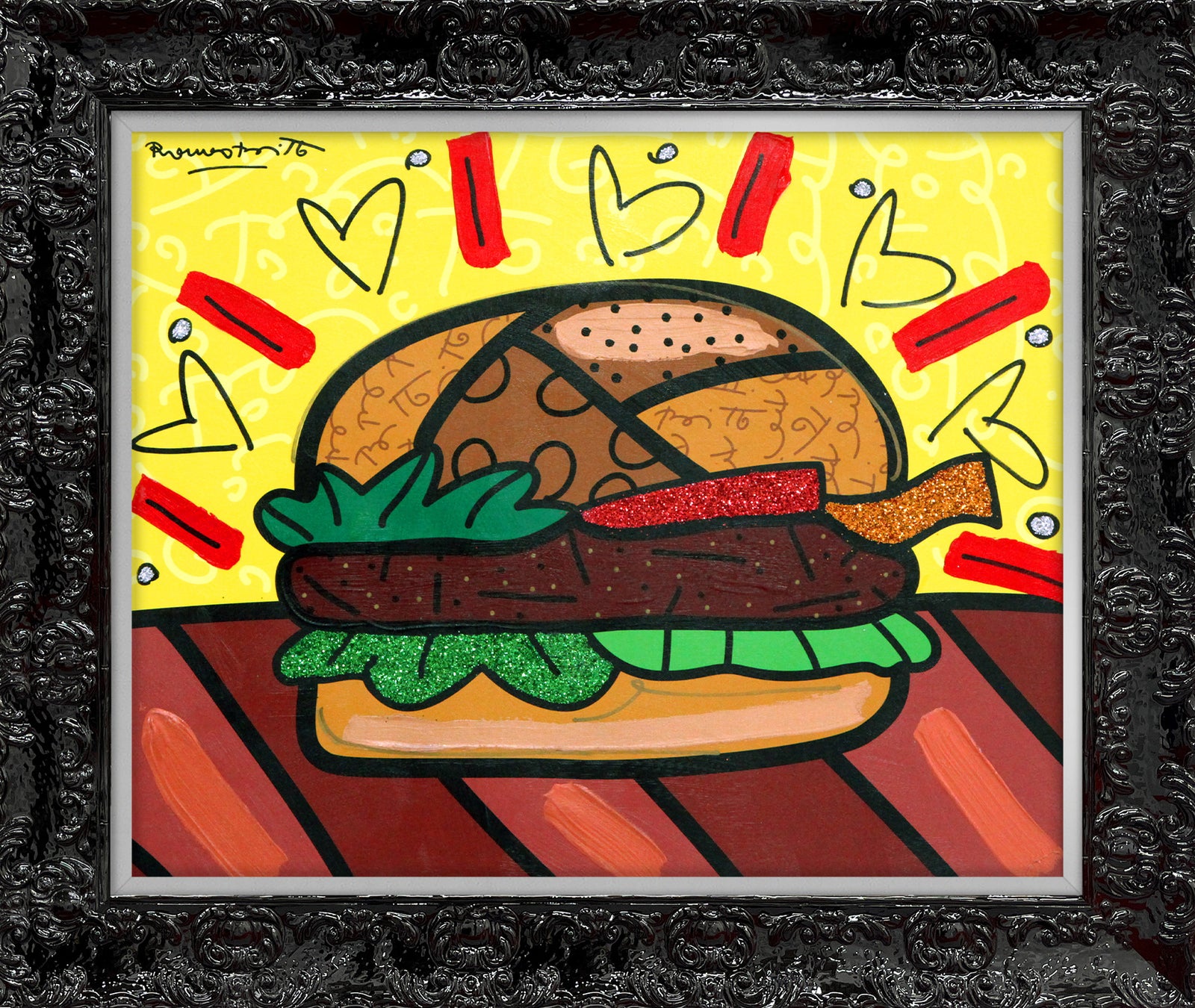 burger mixed media original  artistic colorful design collectible