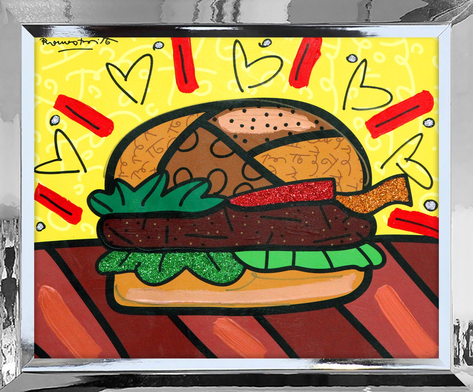 modern pop art burger mixed media original  vibrant home decor