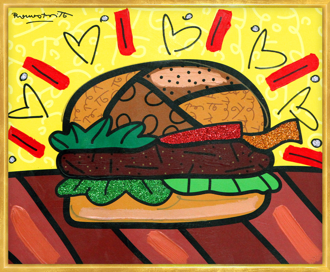 Romero Britto burger mixed media original  colorful pop art design