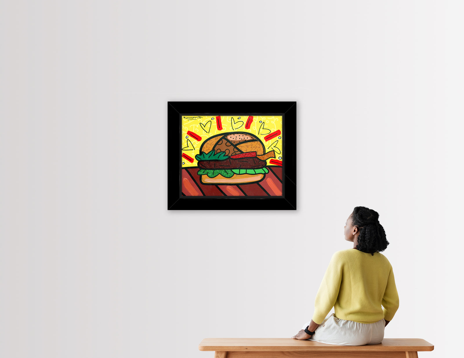 burger mixed media original  artistic colorful design collectible