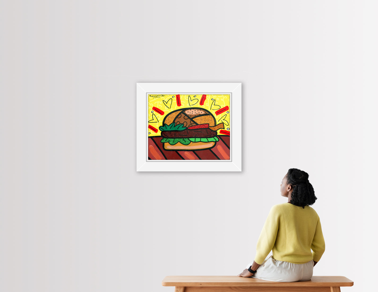 Romero Britto burger mixed media original  contemporary pop art piece