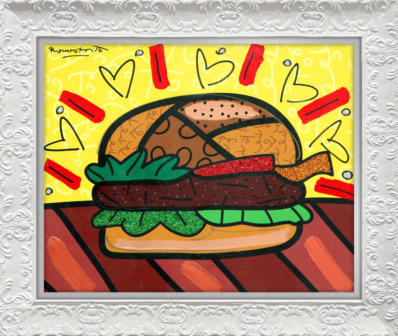 Romero Britto burger mixed media original  colorful pop art design