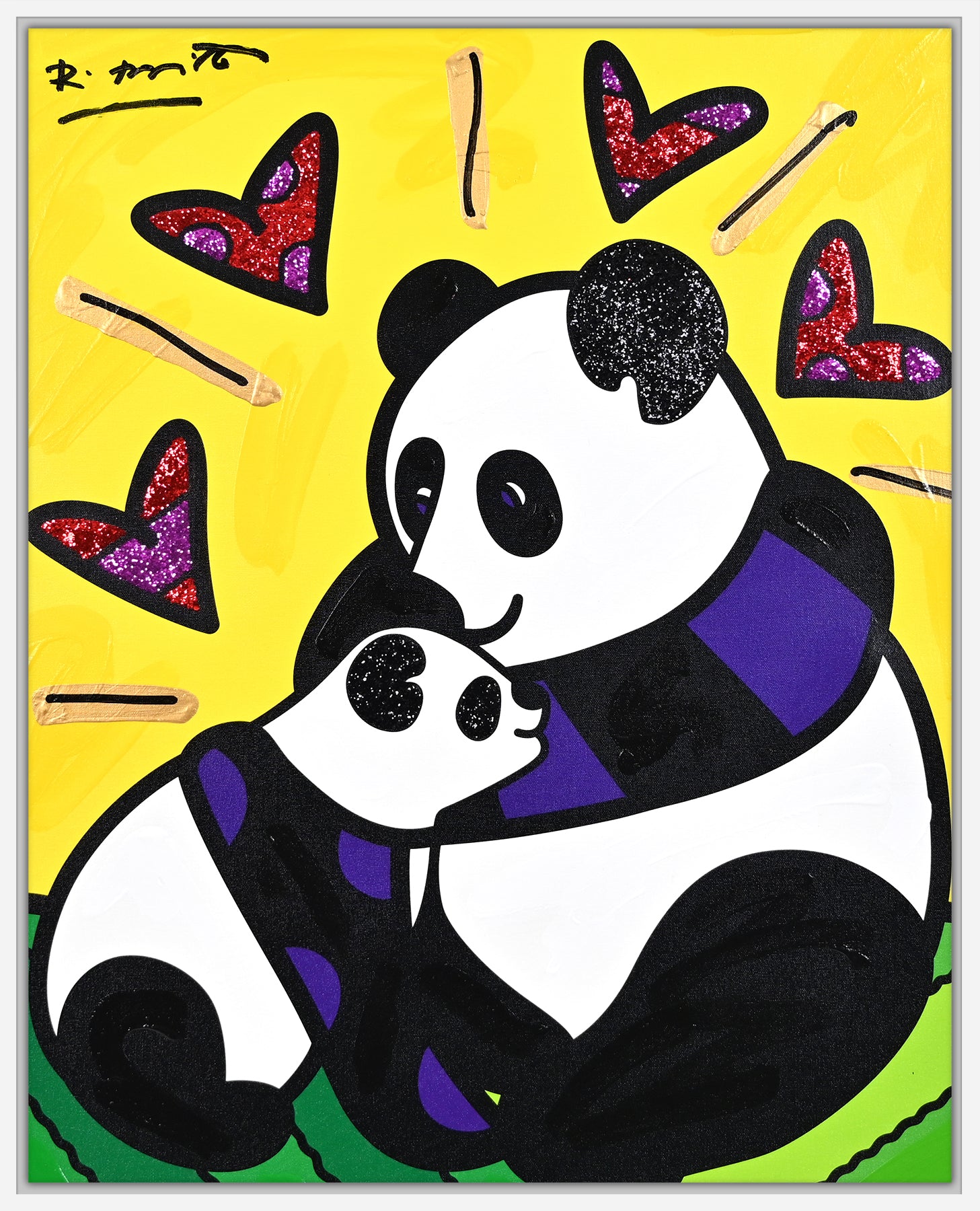 Panda Love - Mixed Media Original