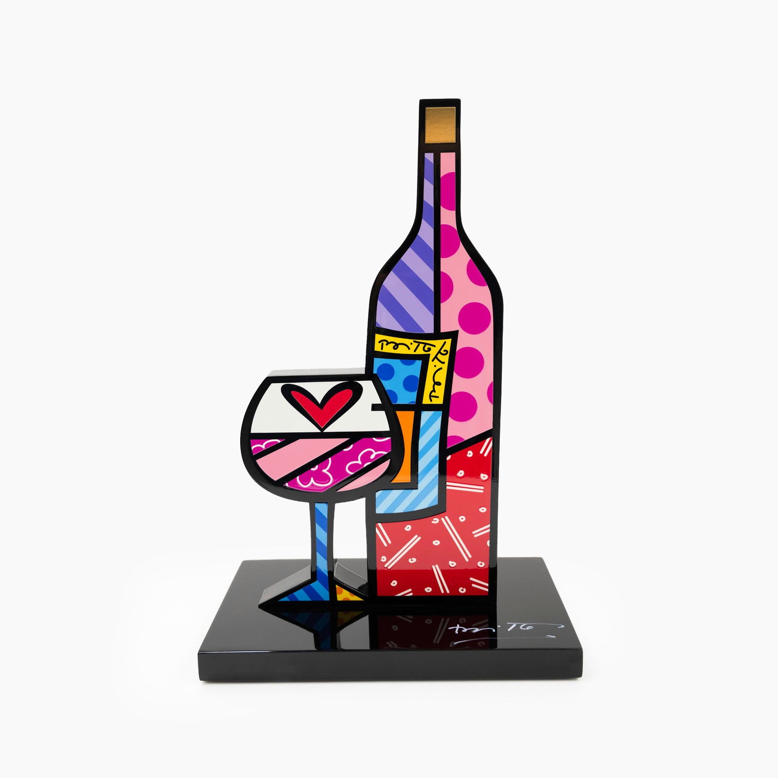 Wine & Glass (Black Base) - Limited Edition Sculpture
