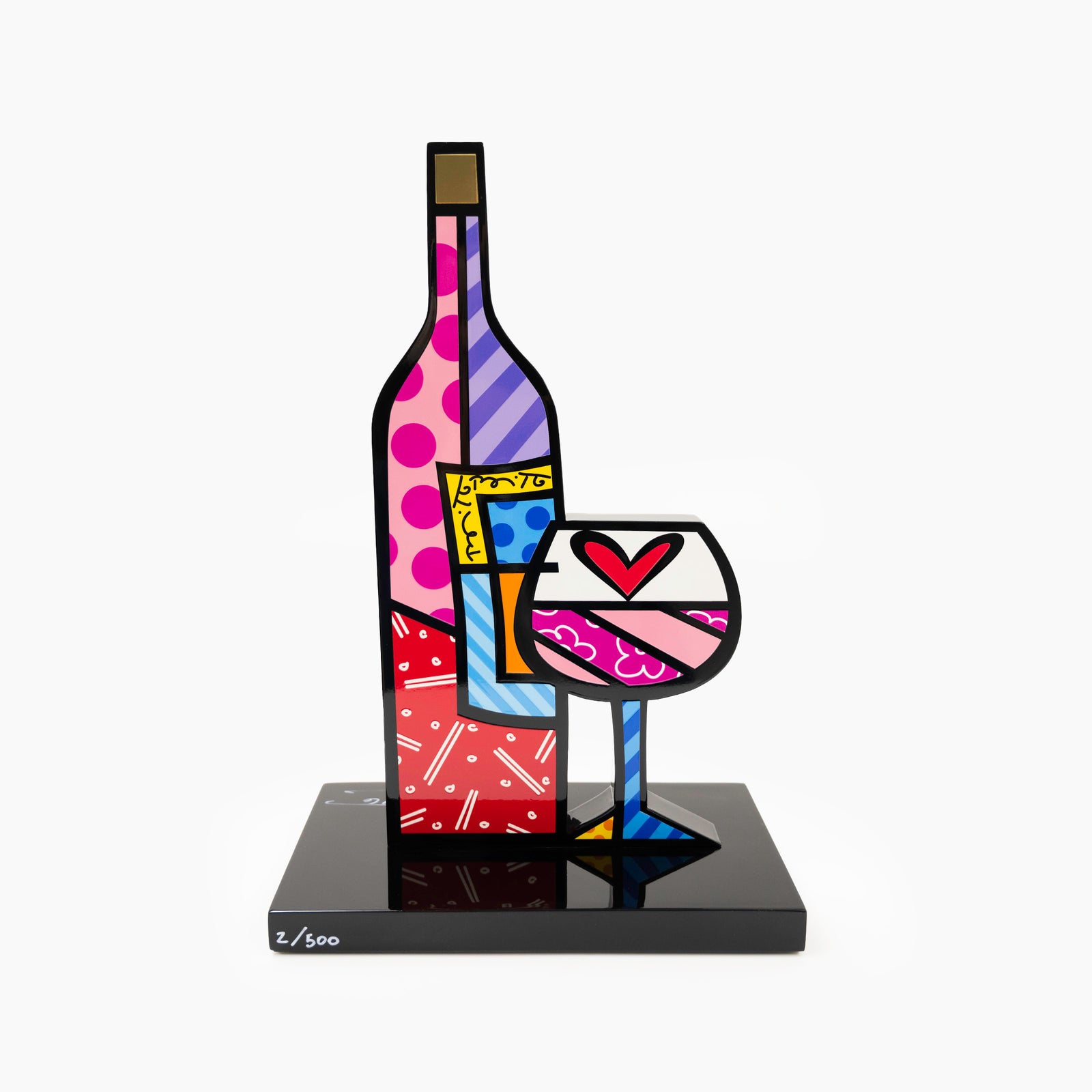 Wine & Glass (Black Base) - Limited Edition Sculpture