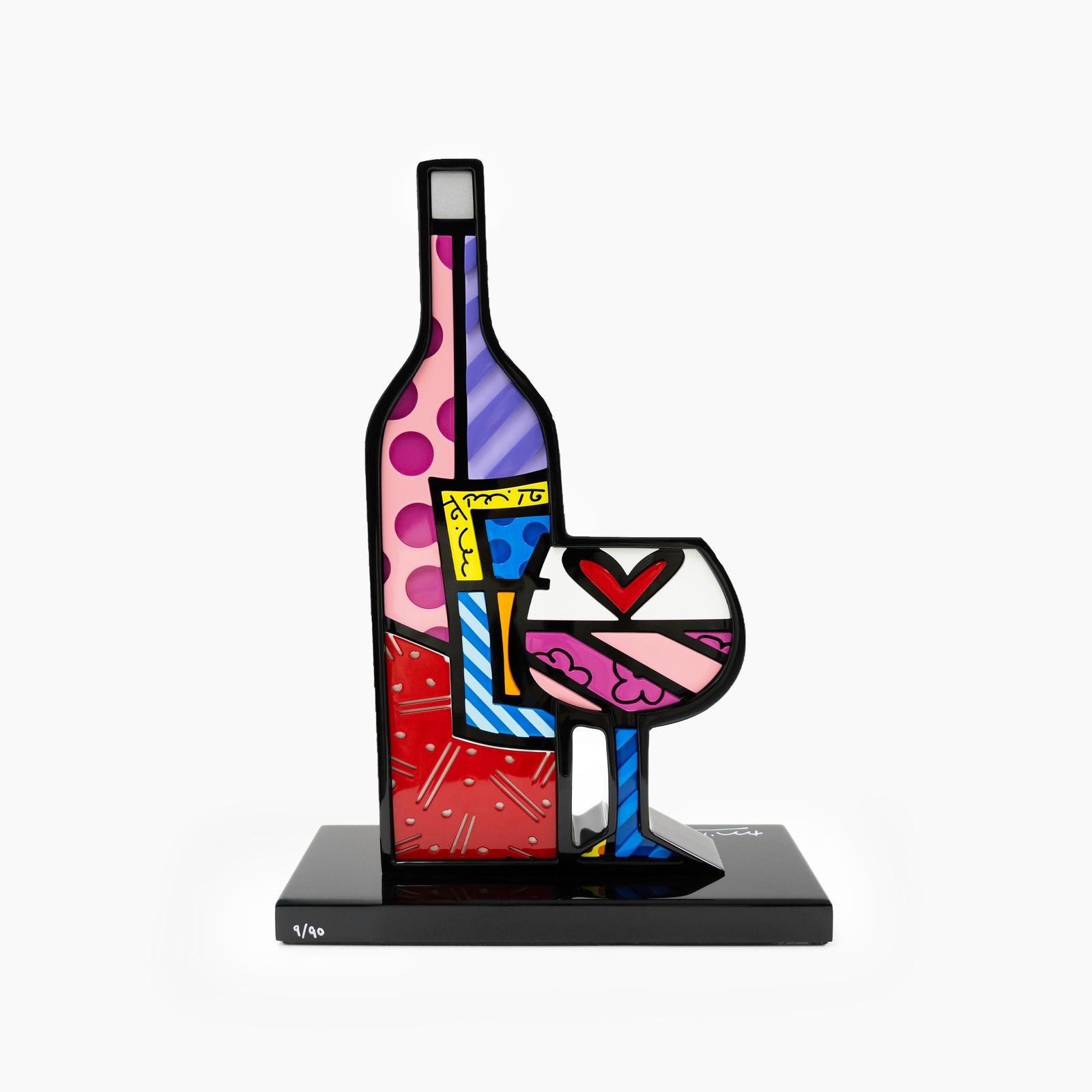 Wine Bottle & Wine Glass (Black Base) - Limited Edition Sculpture